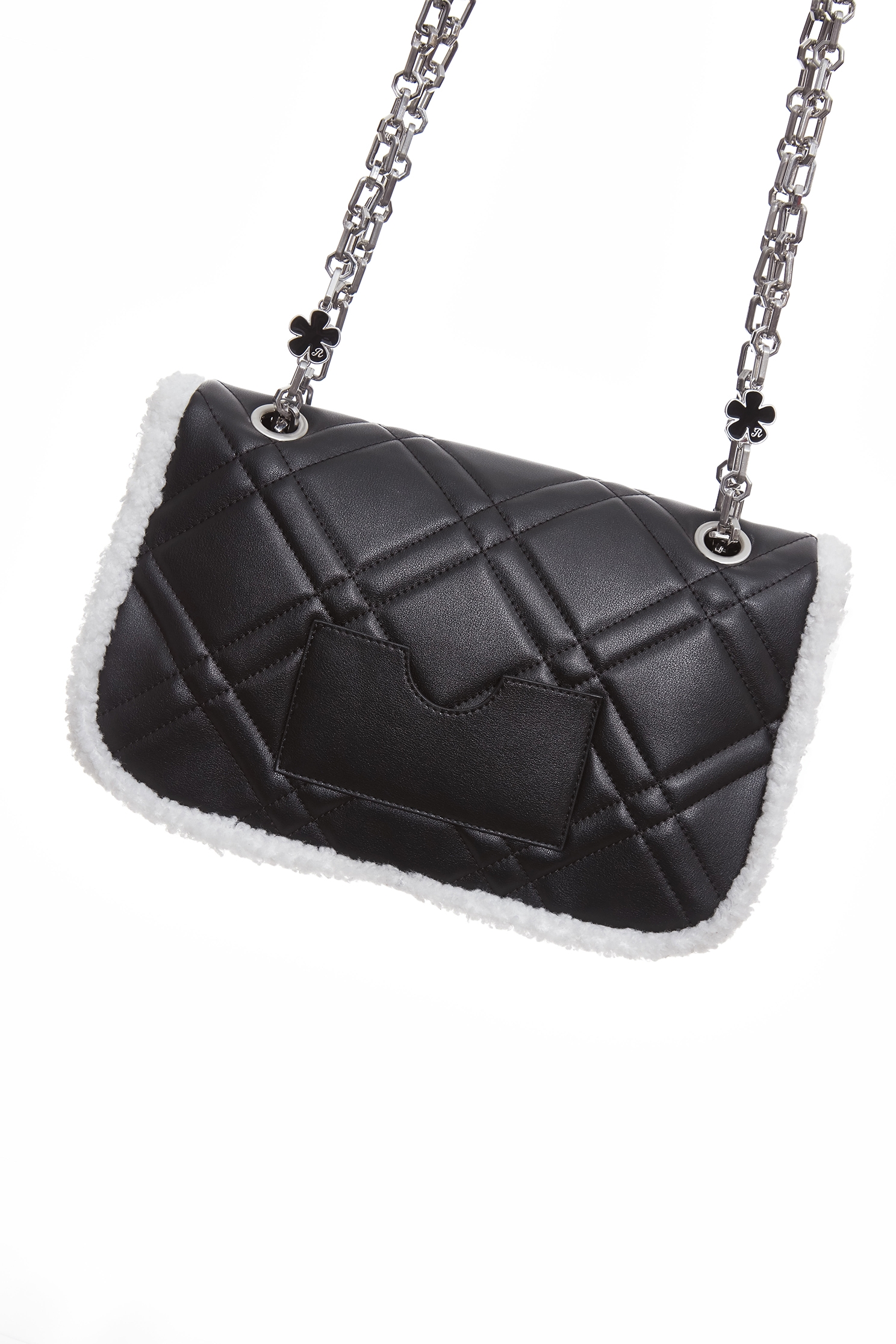 Classic Diamond Pattern Leather Bag With Fur Trim DetailClassic Diamond Pattern Leather Bag With Fur Trim Detail,Crossbody bags,Season (SS) Look,pearl,Leather