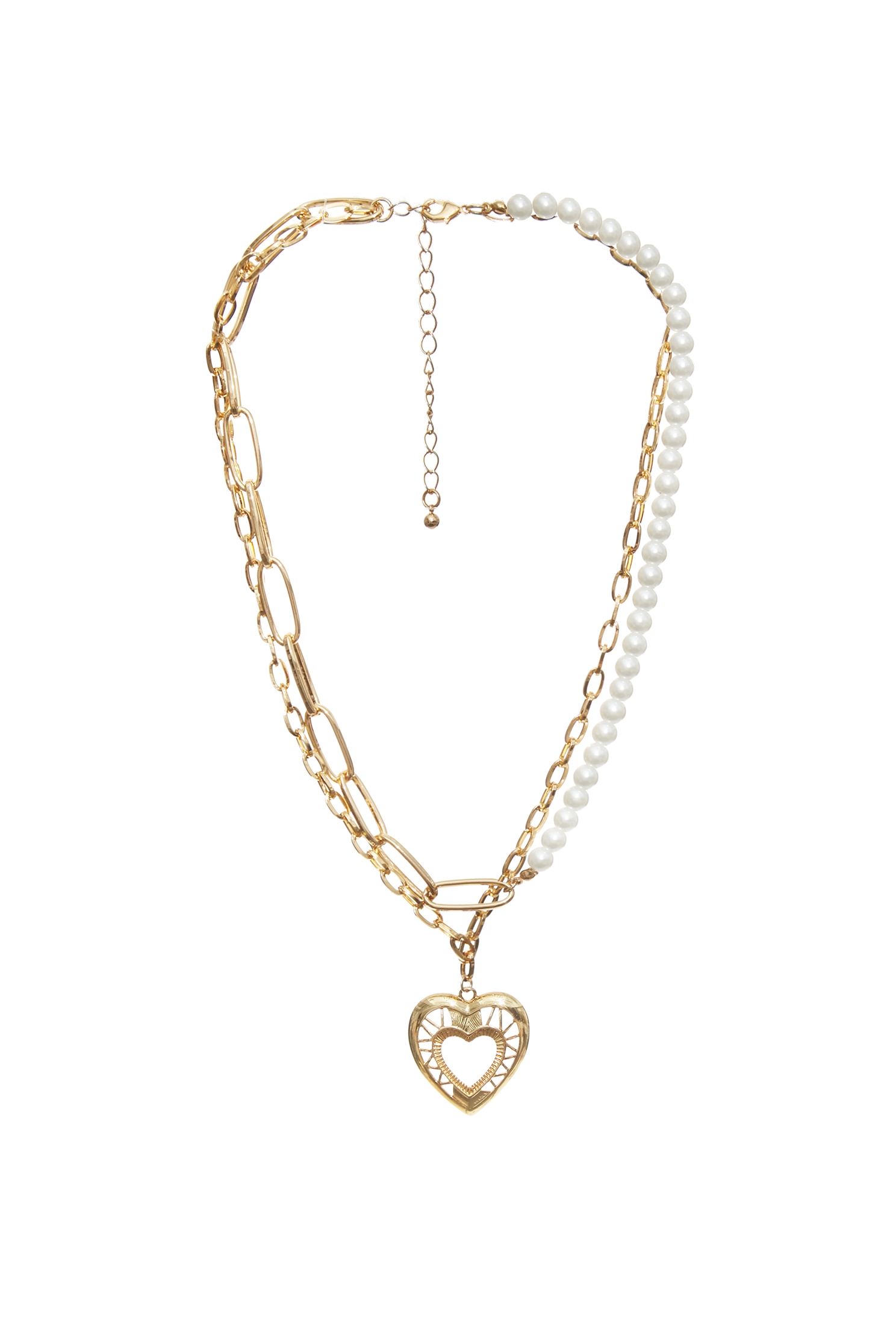 Pearl With Chain Heart Pendant NecklacePearl With Chain Heart Pendant Necklace,Season (SS) Look,pearl,Necklaces