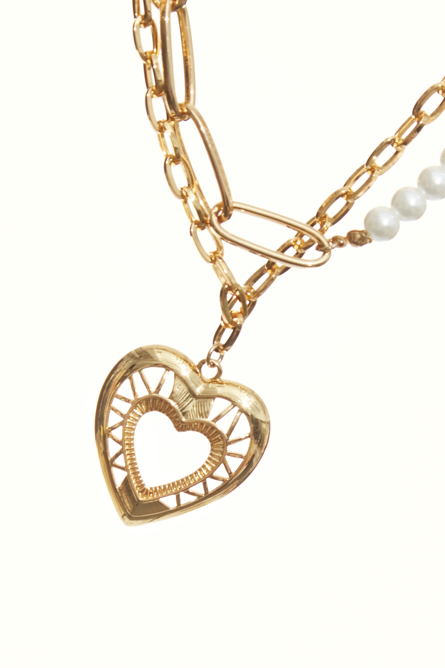 Pearl With Chain Heart Pendant NecklacePearl With Chain Heart Pendant Necklace,Season (SS) Look,pearl,Necklaces