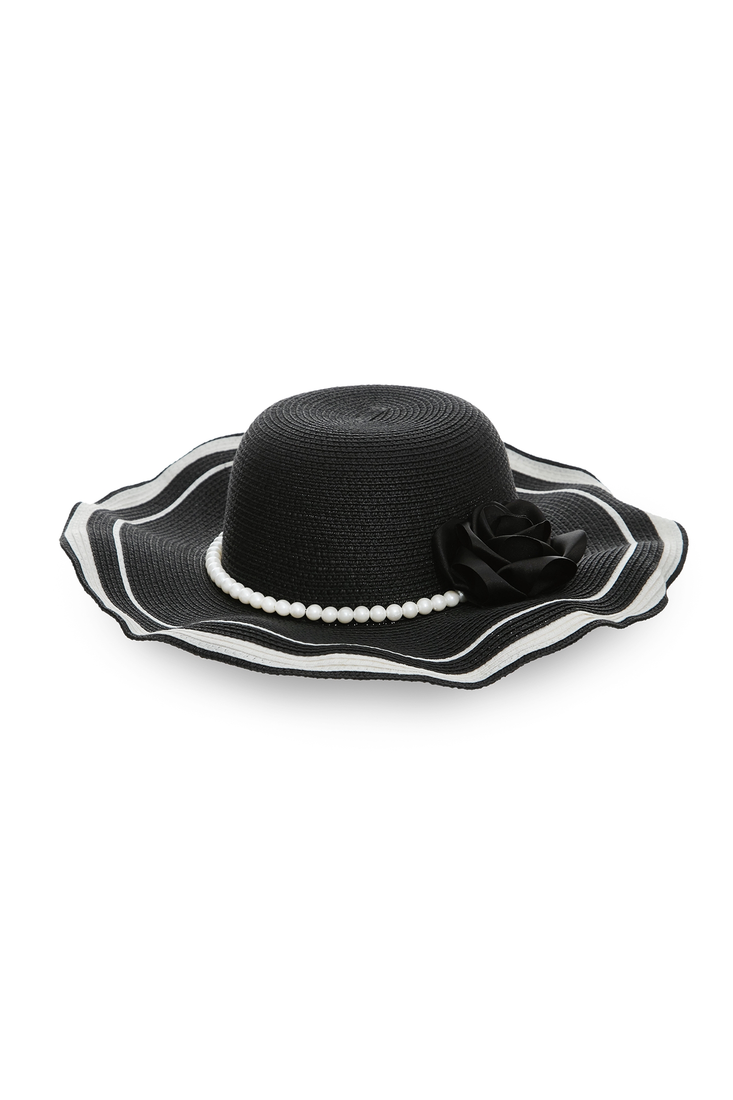 Wide Brim Rose With Pearl Detail Straw HatWide Brim Rose With Pearl Detail Straw Hat,Season (SS) Look,pearl