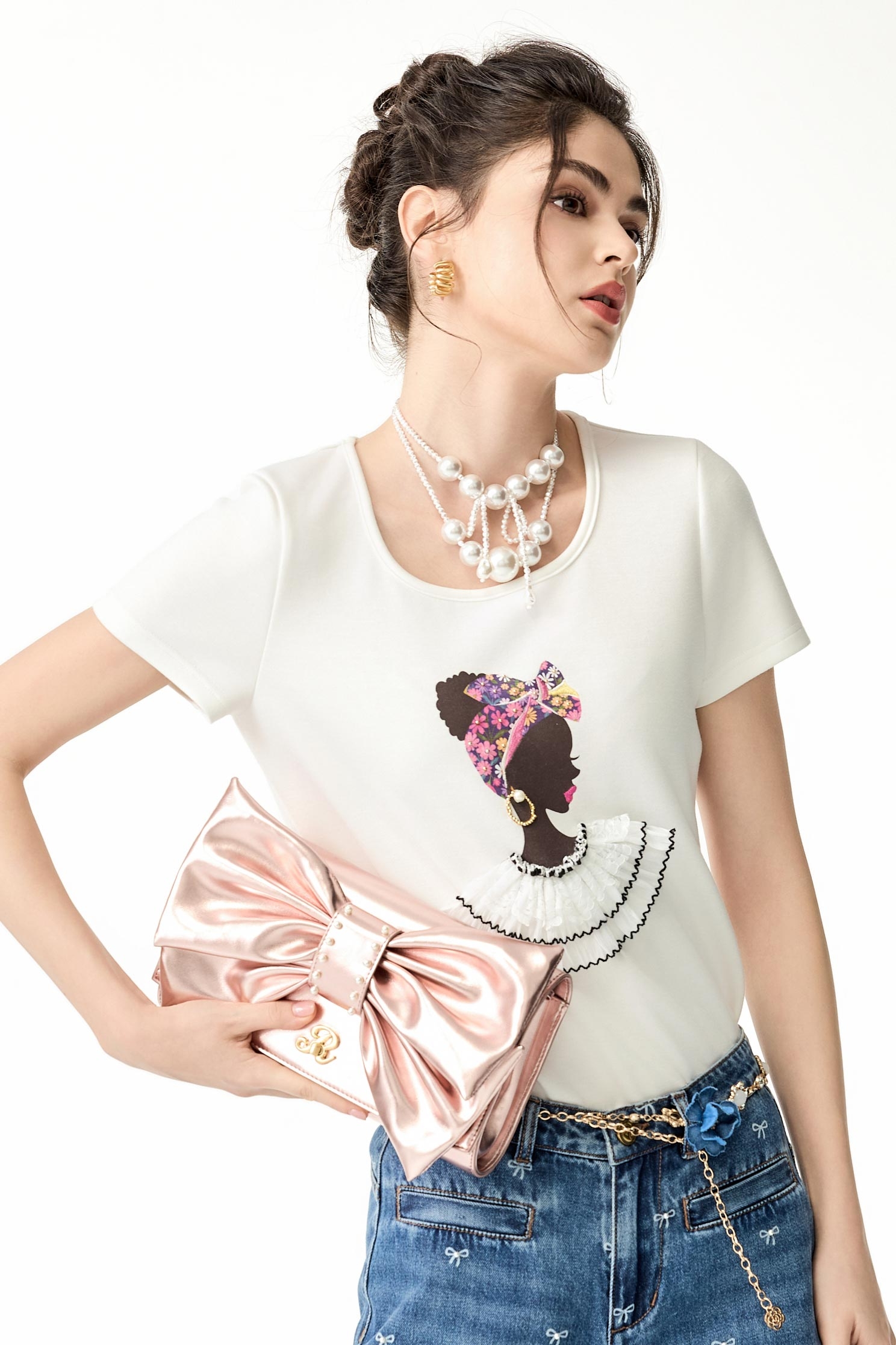 Pearl Ribbon Detail NecklacePearl Ribbon Detail Necklace,Season (SS) Look,pearl,bows,Necklaces