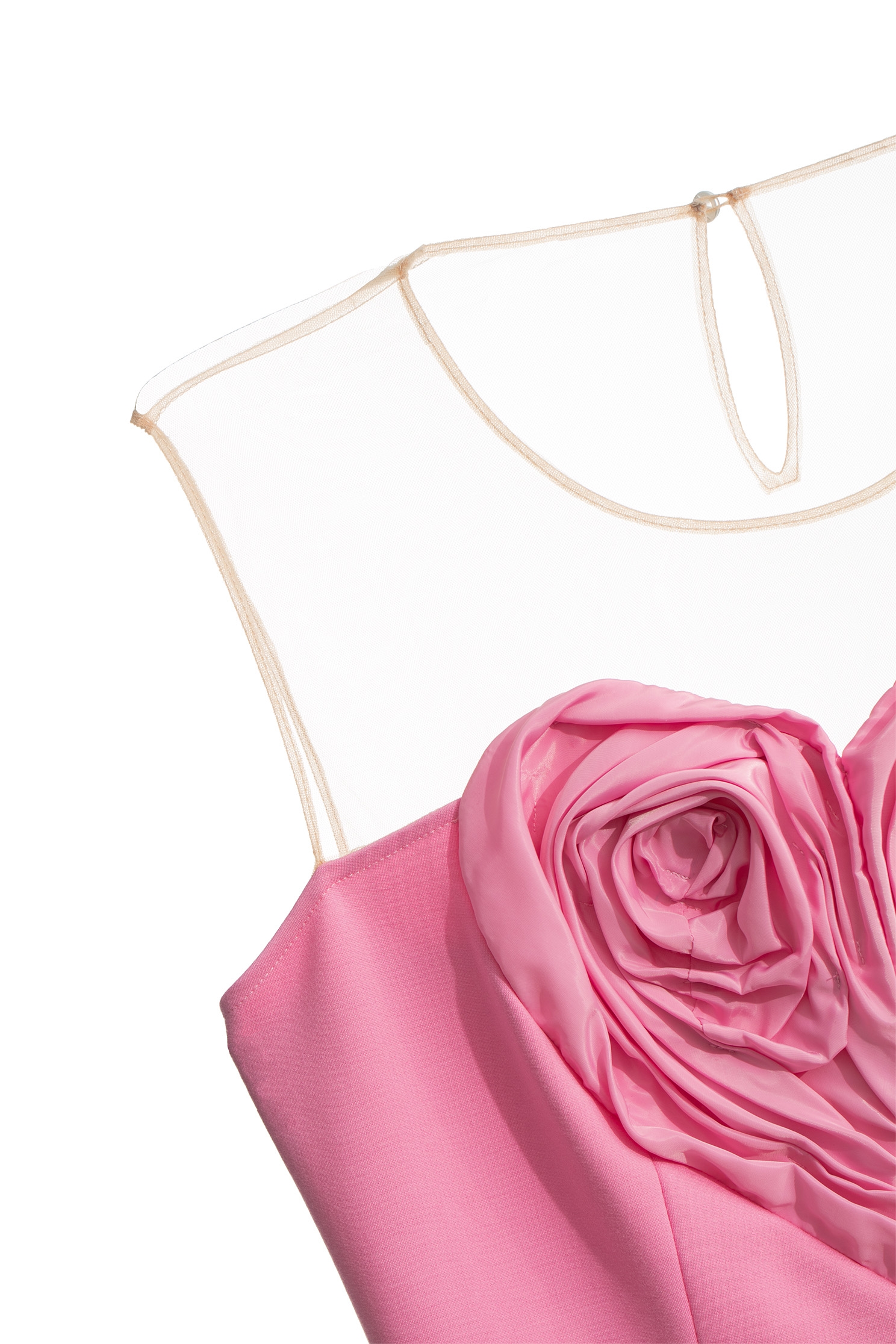 3-D Heart Detail Pink Dress With Illusion Neckline3-D Heart Detail Pink Dress With Illusion Neckline,cocktaildresses,Evening dresses,Season (AW) Look