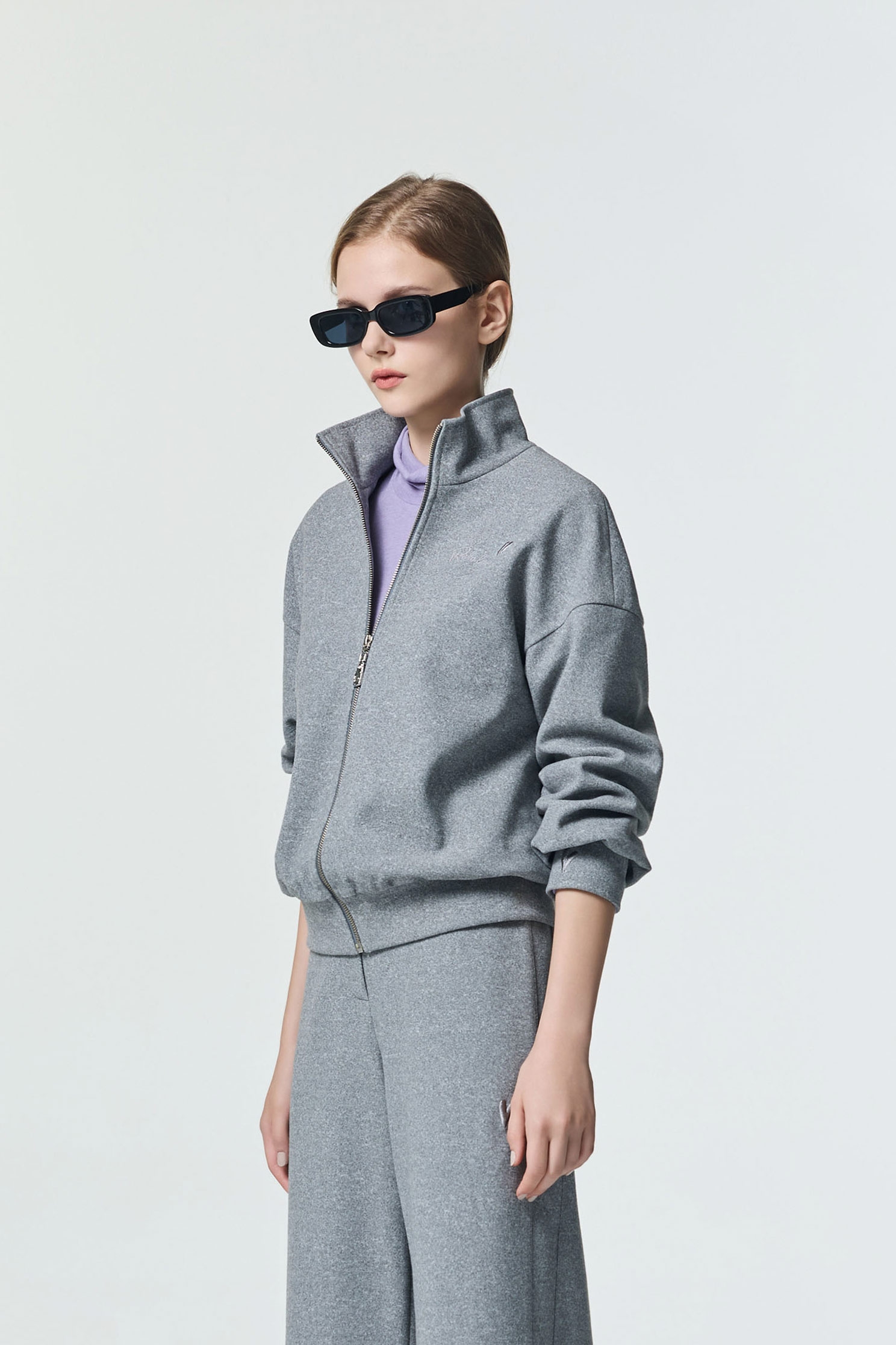Front Zip Grey JacketFront Zip Grey Jacket,Jackets,Embroidered,Outerwear,Season (SS) Look