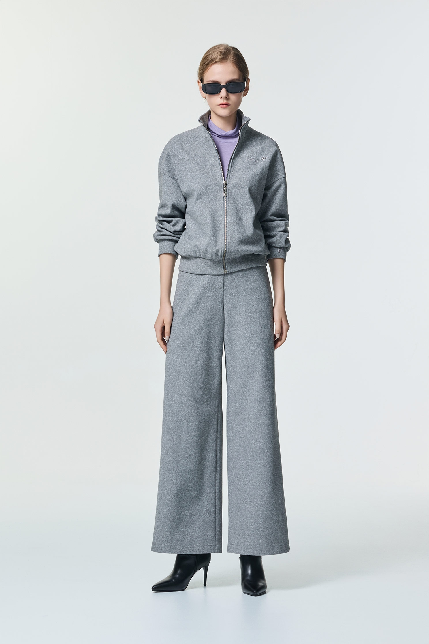 Front Zip Grey JacketFront Zip Grey Jacket,Jackets,Embroidered,Outerwear,Season (SS) Look