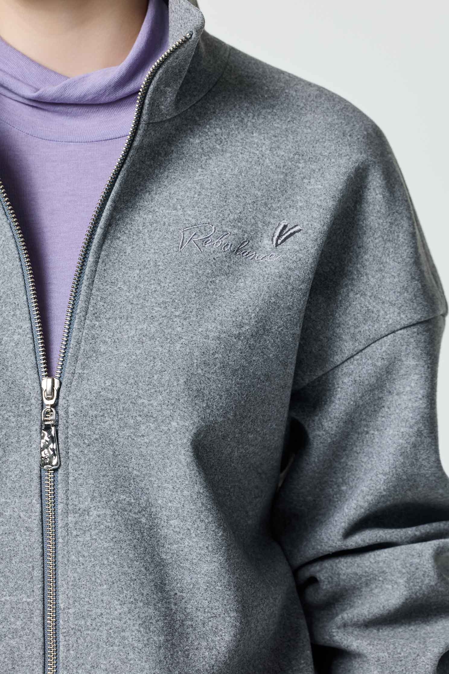 Front Zip Grey JacketFront Zip Grey Jacket,Jackets,Embroidered,Outerwear,Season (SS) Look