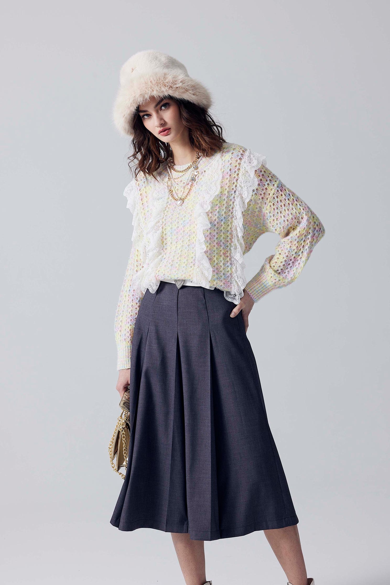 Basic Grey Pleated Midi SkirtBasic Grey Pleated Midi Skirt,A-Line skirts,Midi skirts