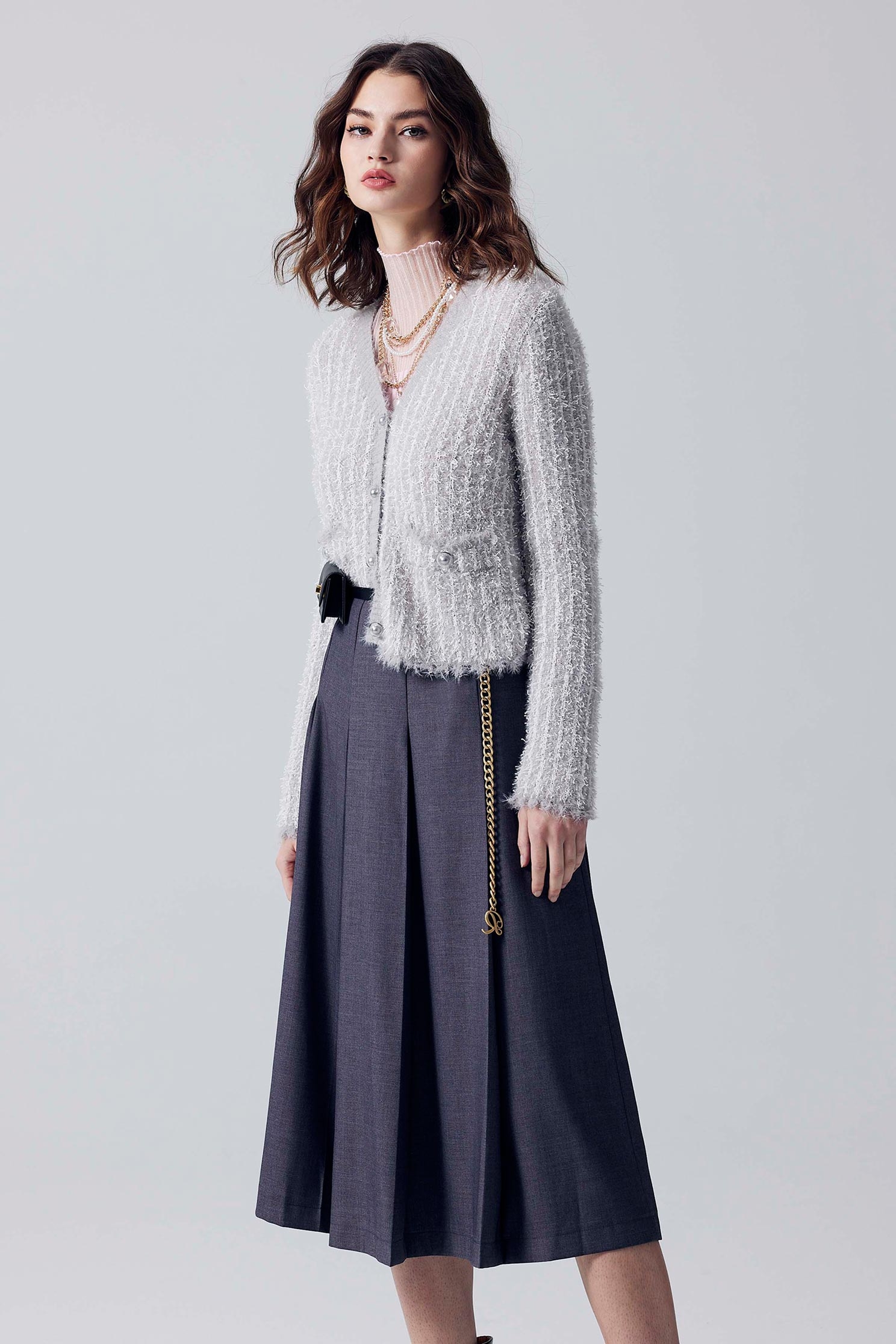 Basic Grey Pleated Midi SkirtBasic Grey Pleated Midi Skirt,A-Line skirts,Midi skirts