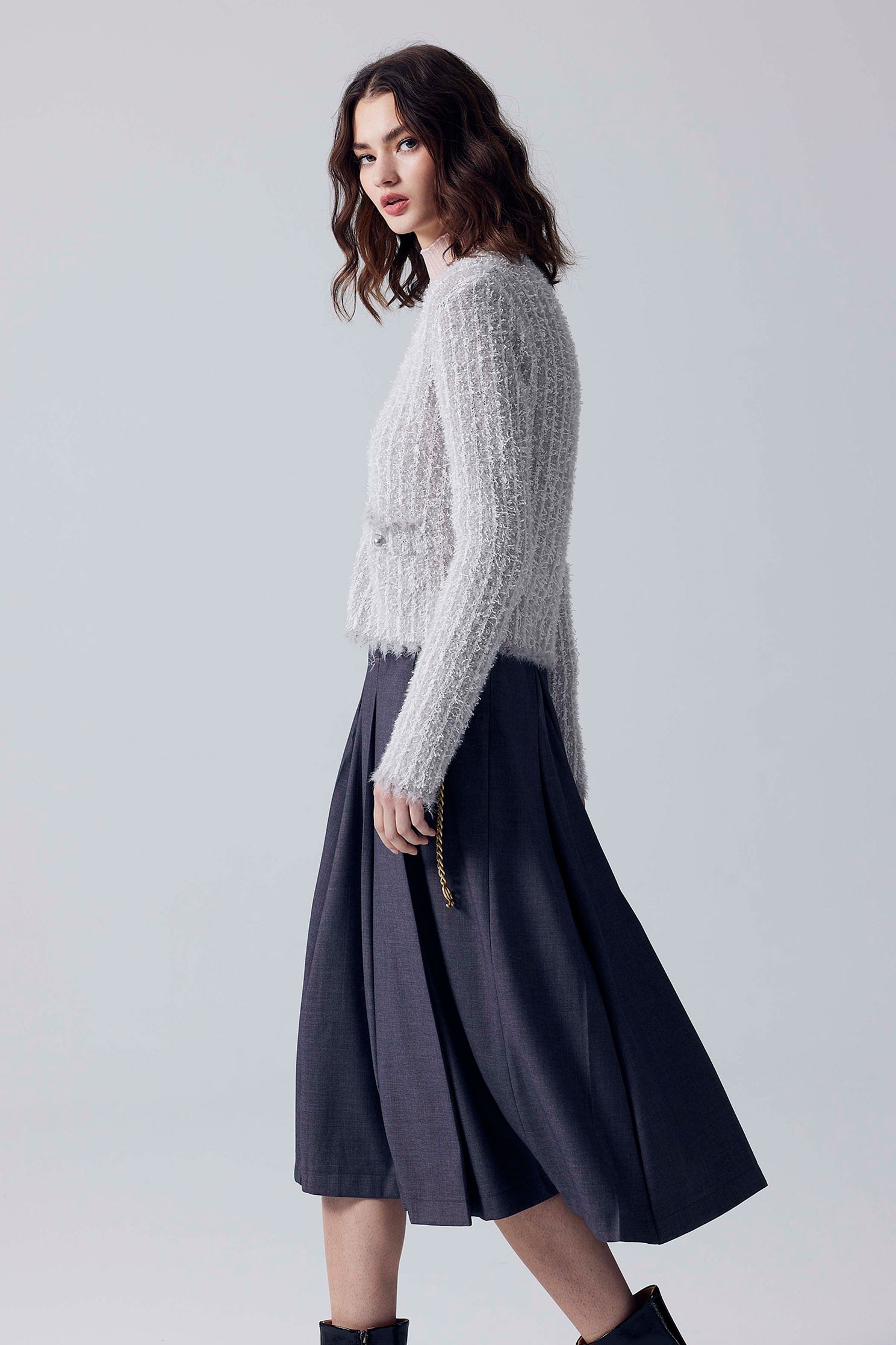 Basic Grey Pleated Midi SkirtBasic Grey Pleated Midi Skirt,A-Line skirts,Midi skirts