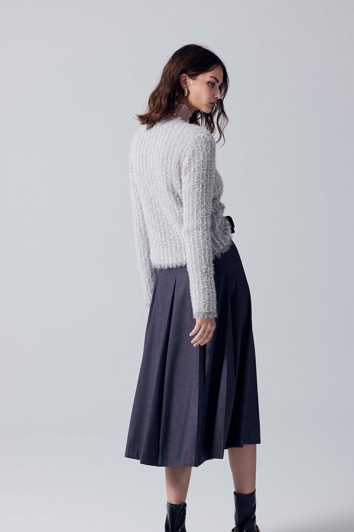 Basic Grey Pleated Midi SkirtBasic Grey Pleated Midi Skirt,A-Line skirts,Midi skirts