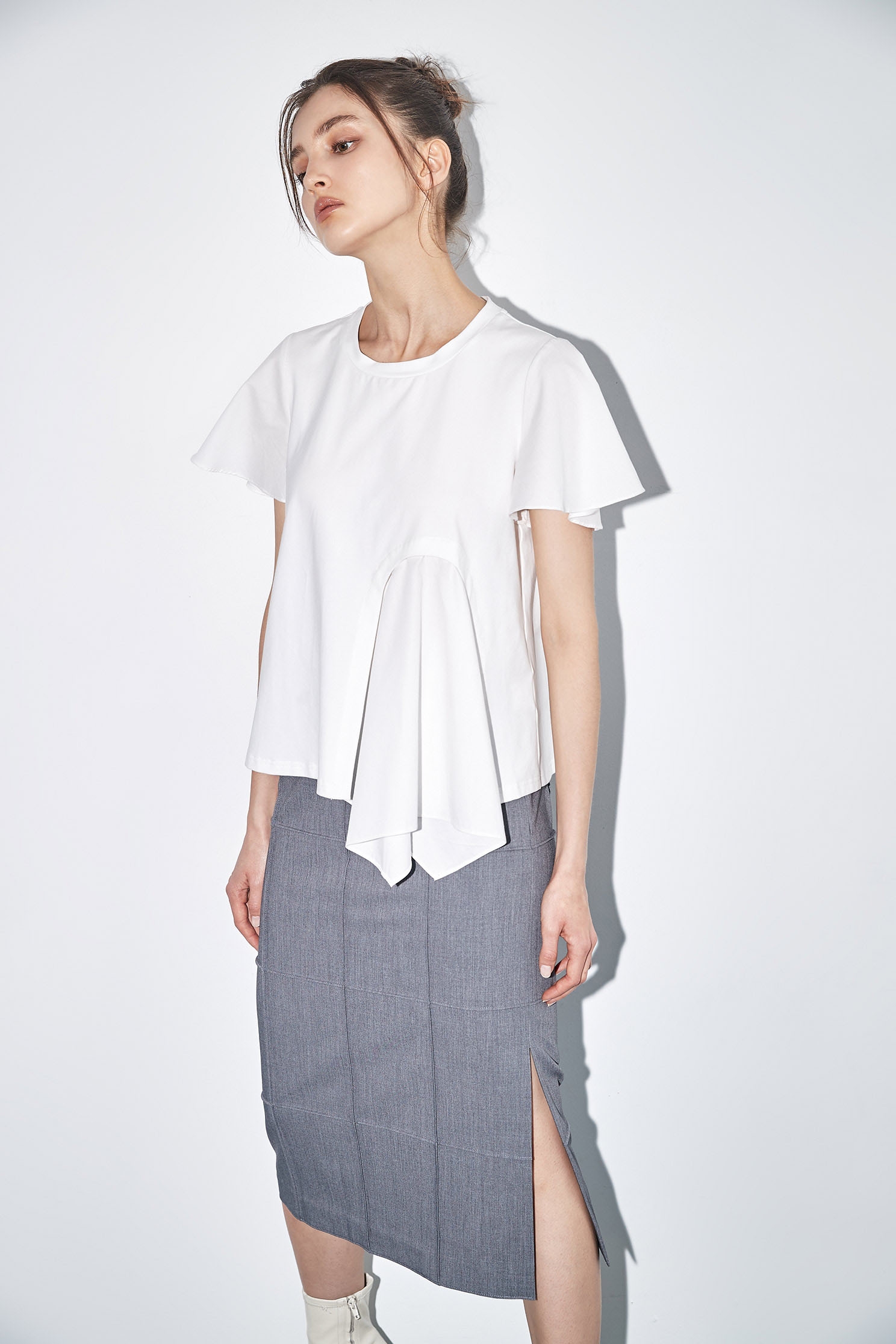 Basic Grey Skirt With Side SlitNarrow skirt with checked design,Season (AW) Look,Pencil skirts,Midi skirts