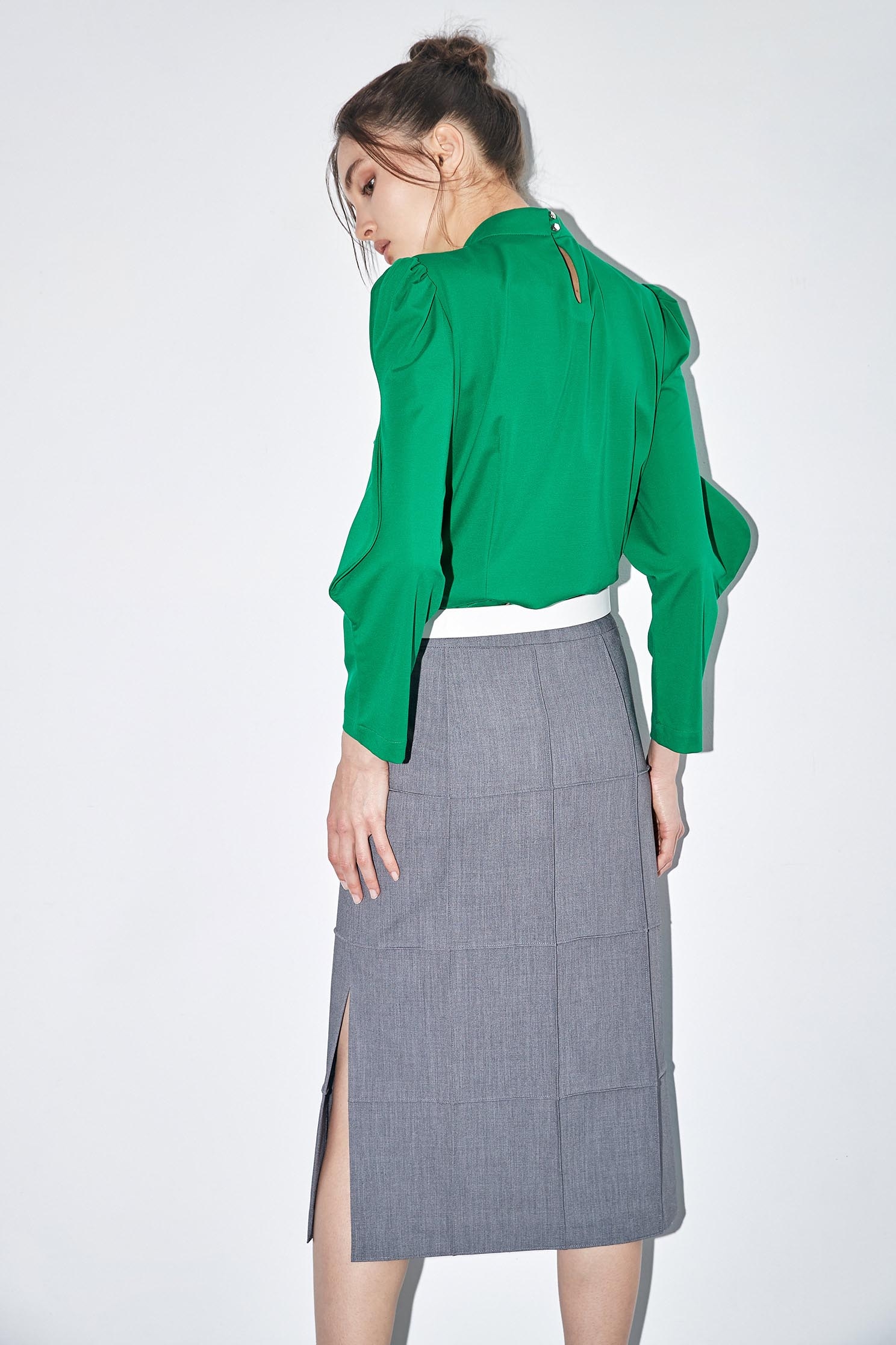 Basic Grey Skirt With Side SlitNarrow skirt with checked design,Season (AW) Look,Pencil skirts,Midi skirts