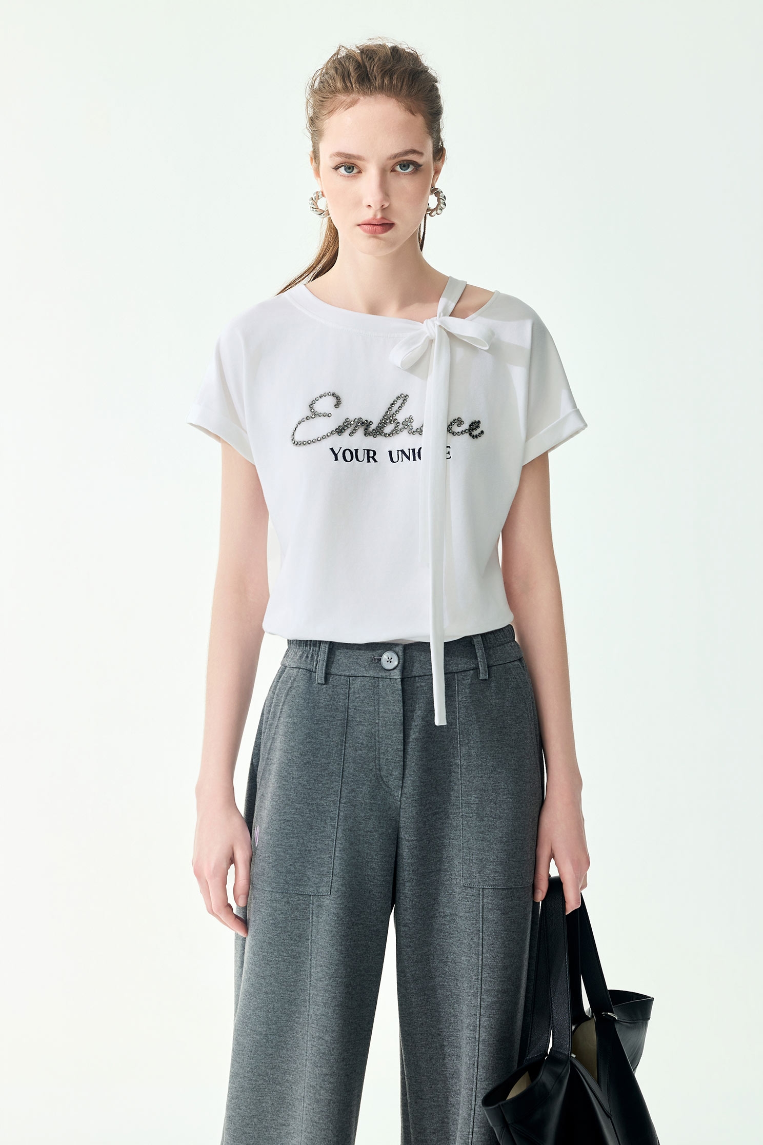 Straight Cut Casual PantsStraight Cut Casual Pants,Embroidered,Culottes,Season (SS) Look,pants,Black pants