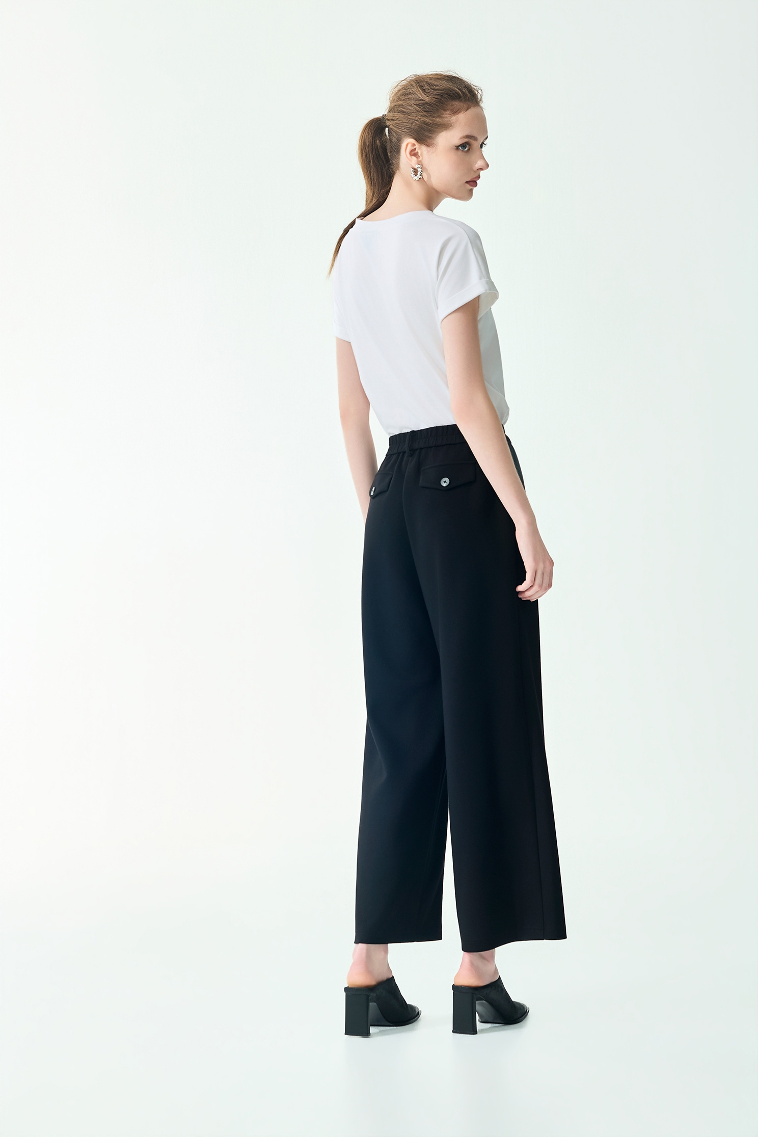Straight Cut Casual PantsStraight Cut Casual Pants,Embroidered,Culottes,Season (SS) Look,pants,Black pants