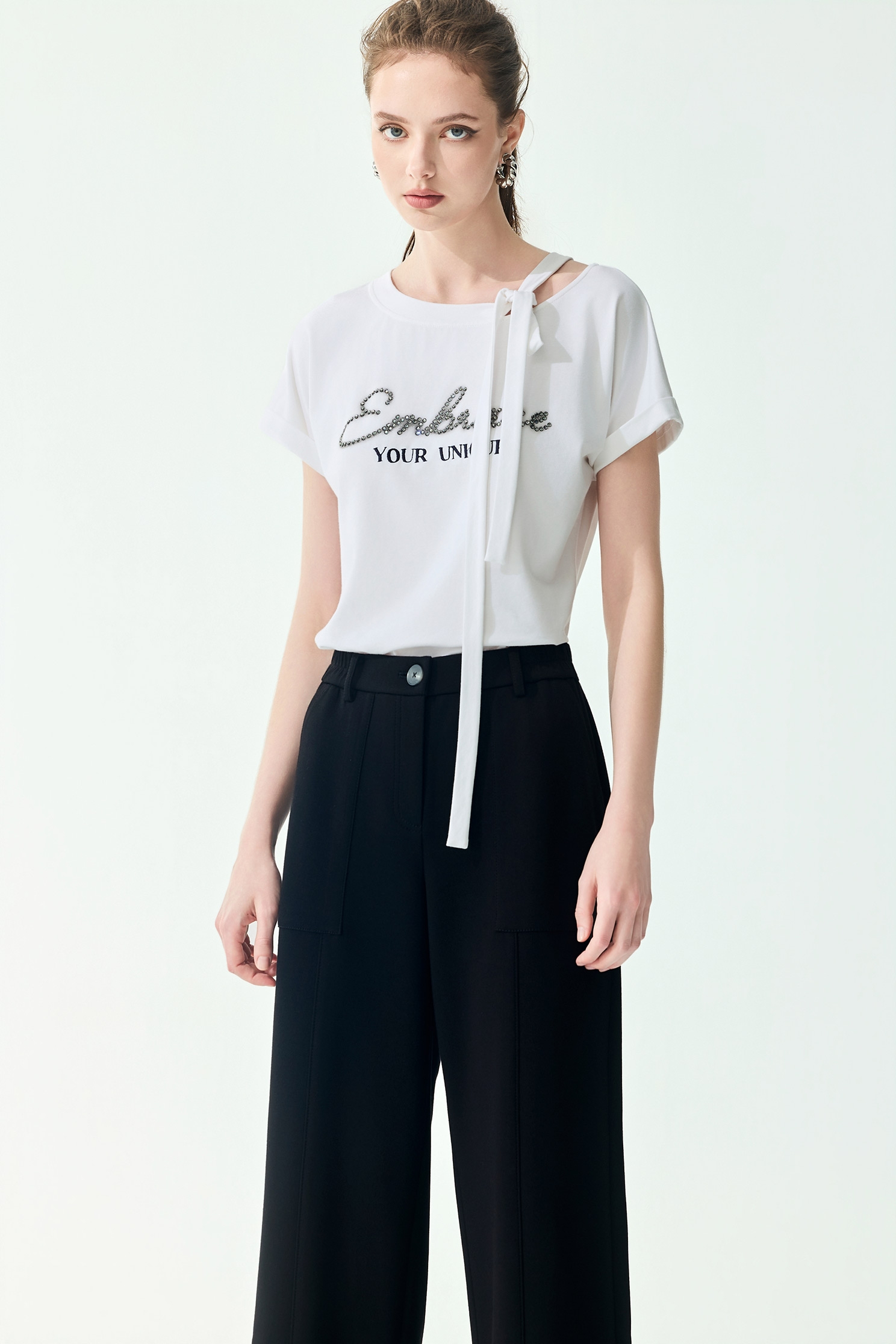 Straight Cut Casual PantsStraight Cut Casual Pants,Embroidered,Culottes,Season (SS) Look,pants,Black pants