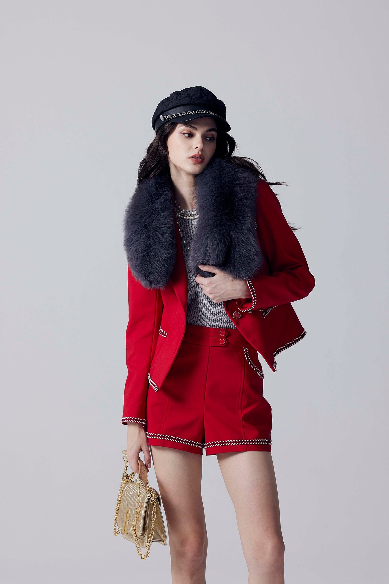 Red Shorts With Braided Ribbon Trim DetailRed Shorts With Braided Ribbon Trim Detail,Shorts