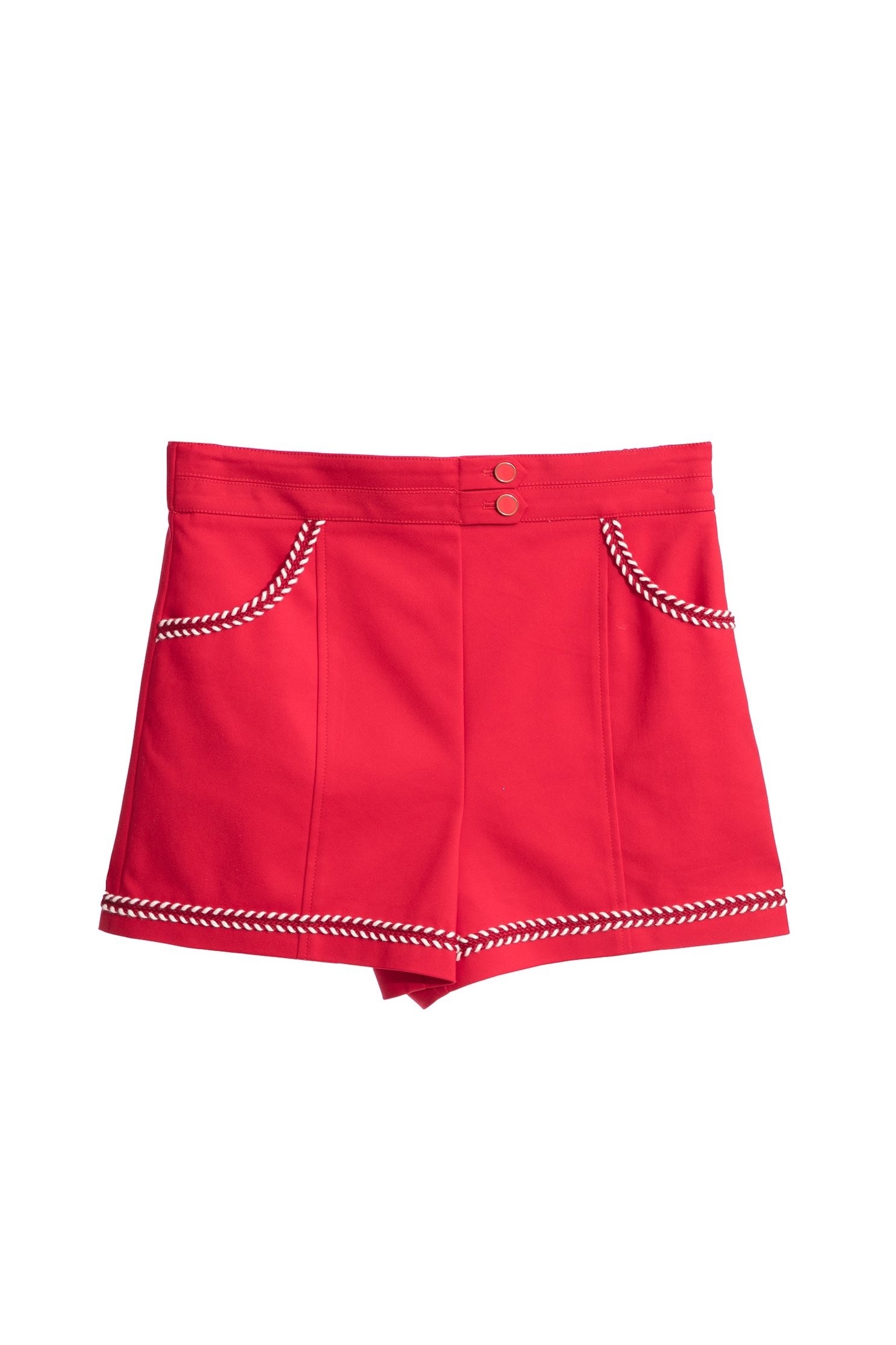 Red Shorts With Braided Ribbon Trim DetailRed Shorts With Braided Ribbon Trim Detail,Shorts