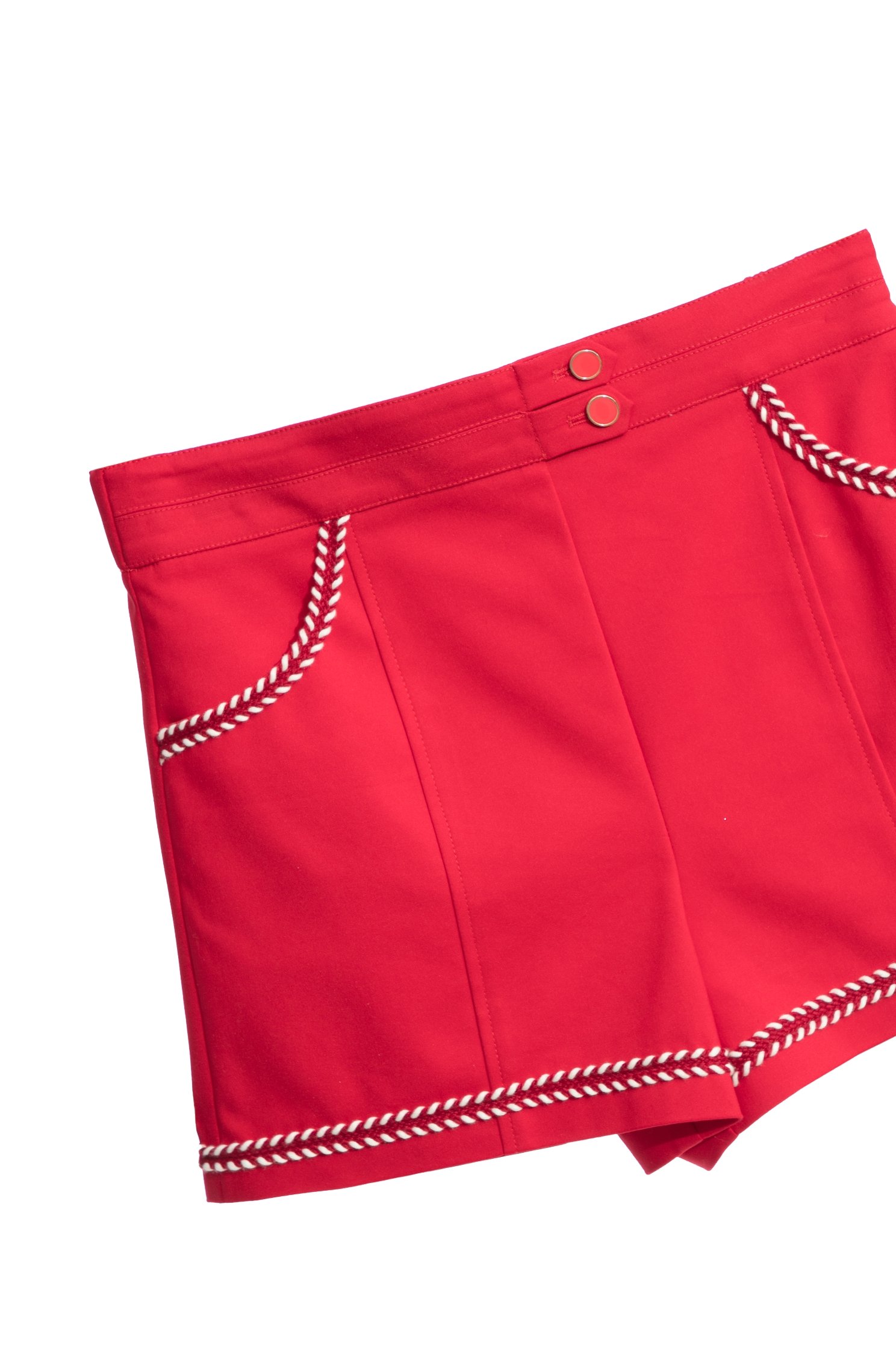 Red Shorts With Braided Ribbon Trim DetailRed Shorts With Braided Ribbon Trim Detail,Shorts