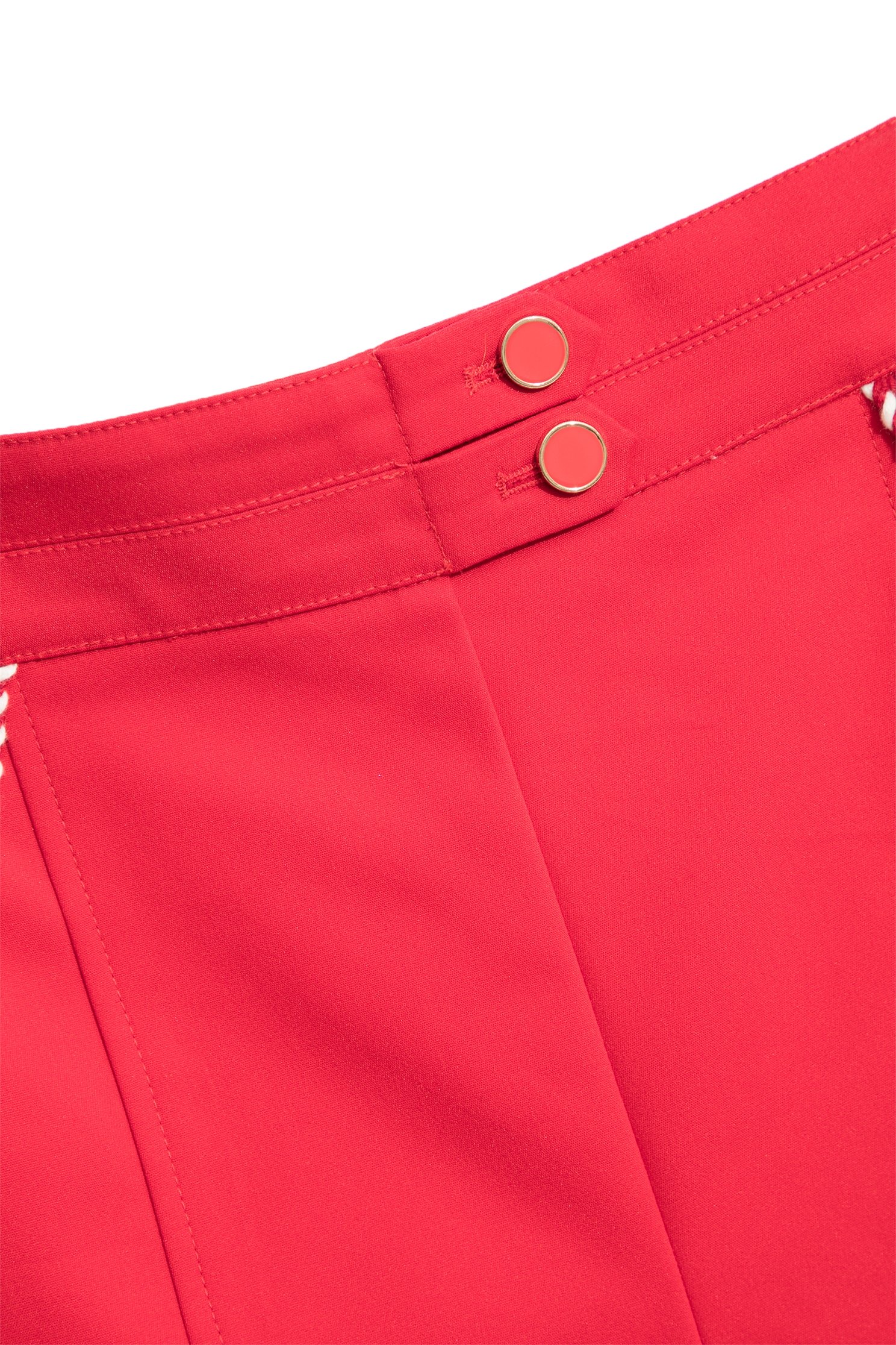 Red Shorts With Braided Ribbon Trim DetailRed Shorts With Braided Ribbon Trim Detail,Shorts