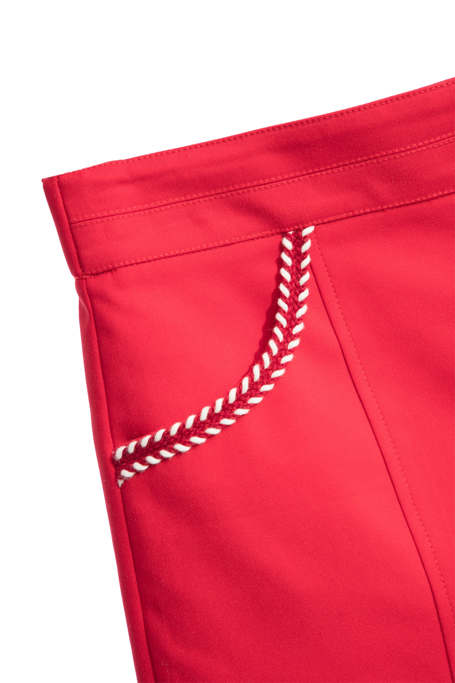 Red Shorts With Braided Ribbon Trim DetailRed Shorts With Braided Ribbon Trim Detail,Shorts