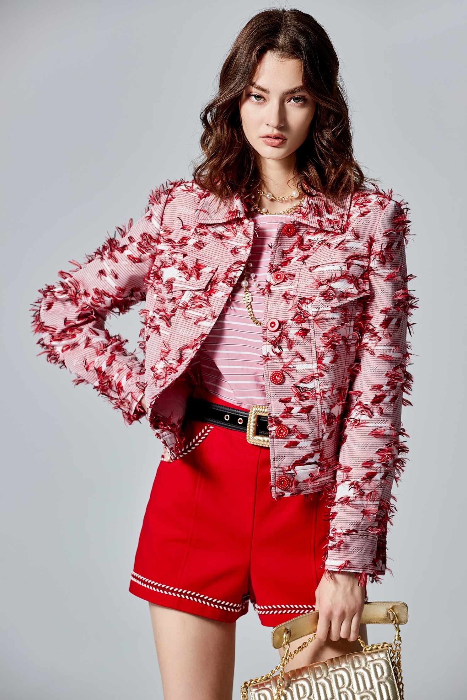 Red Shorts With Braided Ribbon Trim DetailRed Shorts With Braided Ribbon Trim Detail,Shorts