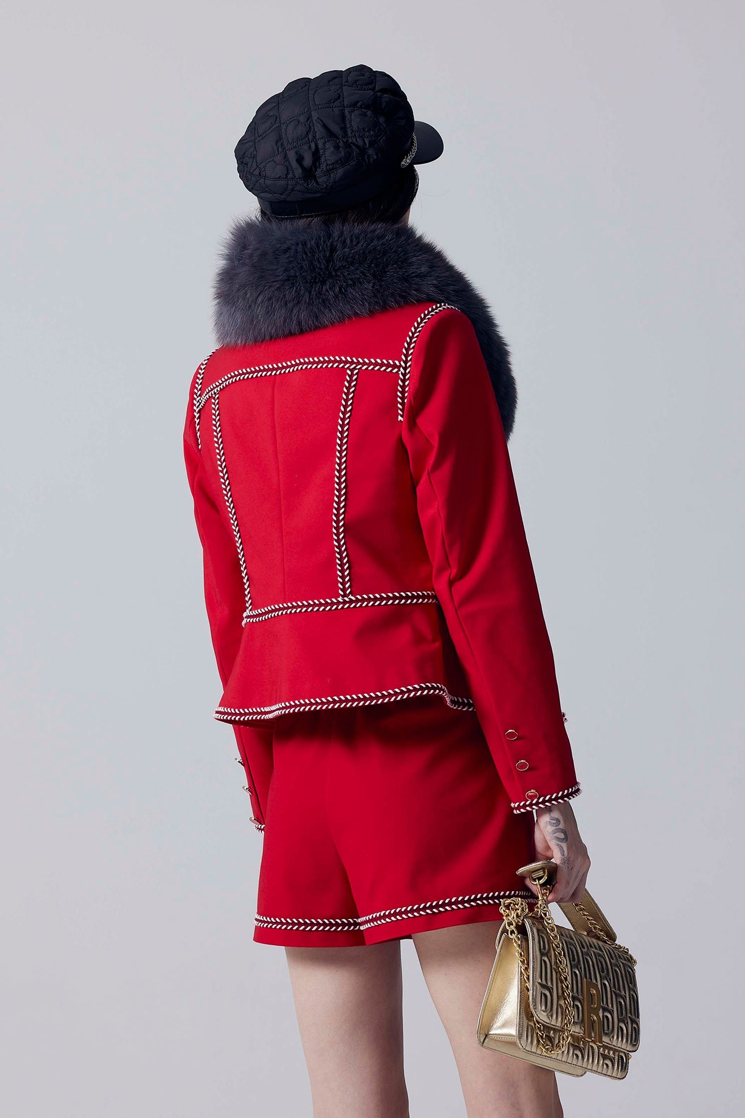 Red Shorts With Braided Ribbon Trim DetailRed Shorts With Braided Ribbon Trim Detail,Shorts