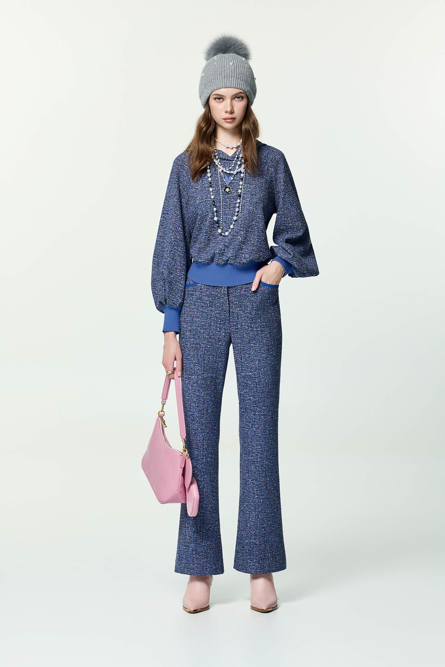 Tweed boot Leg PantsTweed boot Leg Pants,Embroidered,Bell-bottoms,co-ord sets,Season (AW) Look,Bell-bottoms,Pants