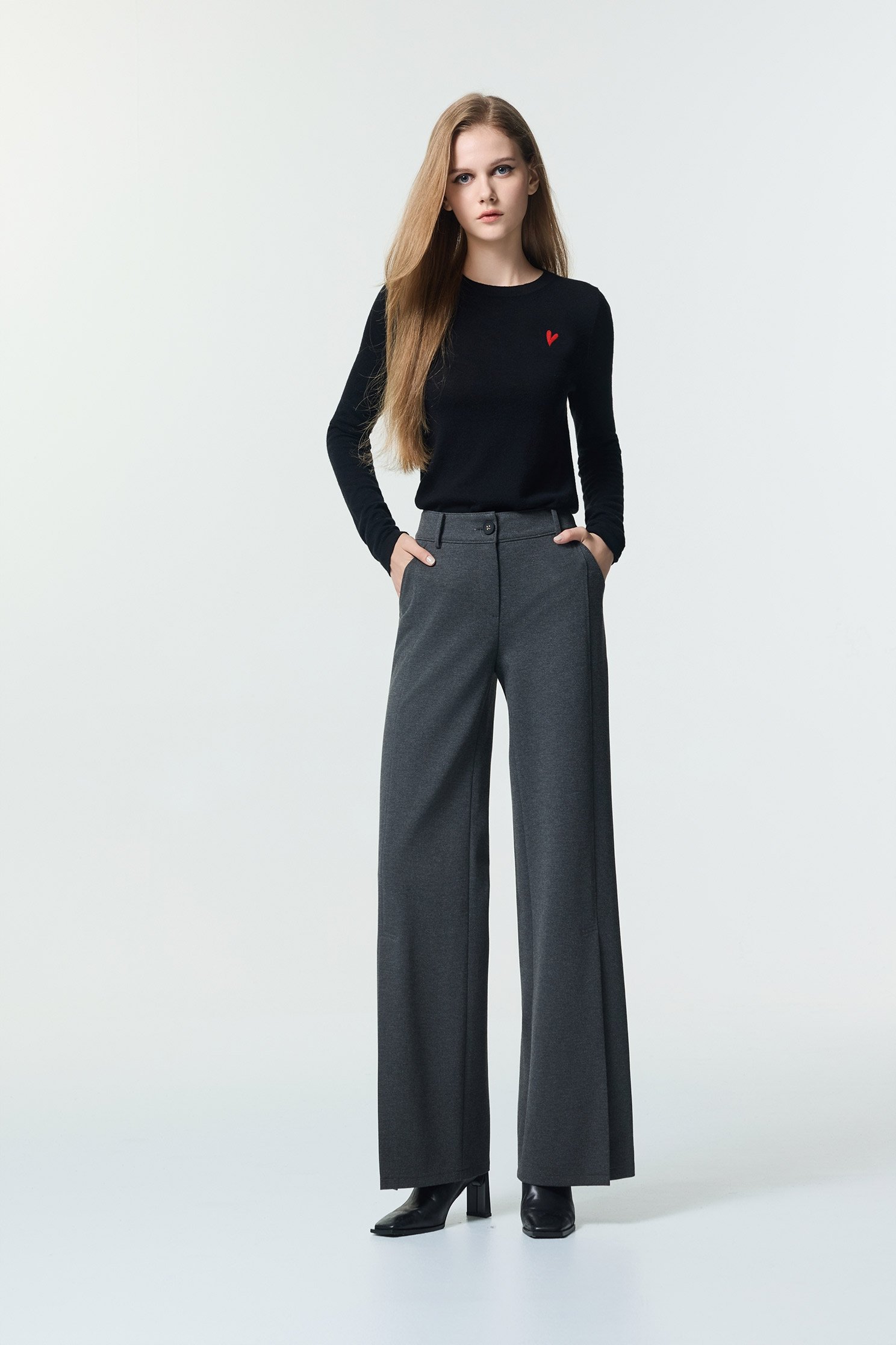 Minimalist Front Slit PantsMinimalist Front Slit Pants,Embroidered,Culottes,Season (AW) Look,pants,Black pants