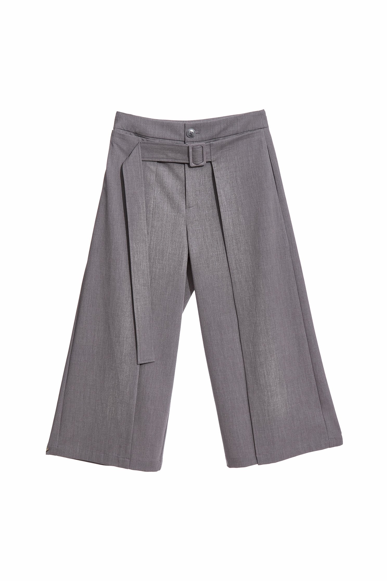 Panel Grey Pants With Fixed Buckle BeltWide-leg pants with sash design,Culottes,Season (AW) Look,Back To Classic,Culottes,Back To B/W