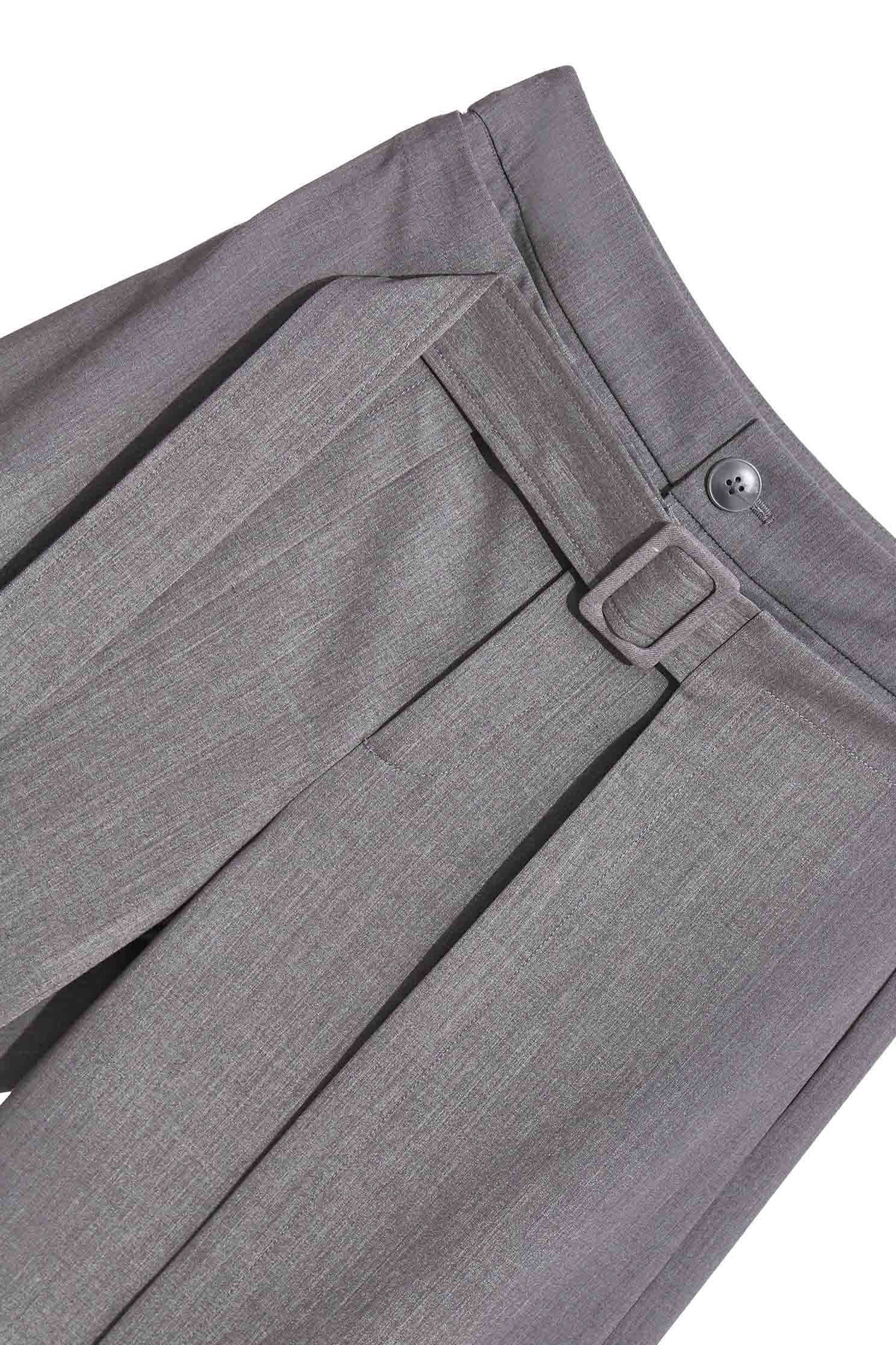 Panel Grey Pants With Fixed Buckle BeltWide-leg pants with sash design,Culottes,Season (AW) Look,Back To Classic,Culottes,Back To B/W