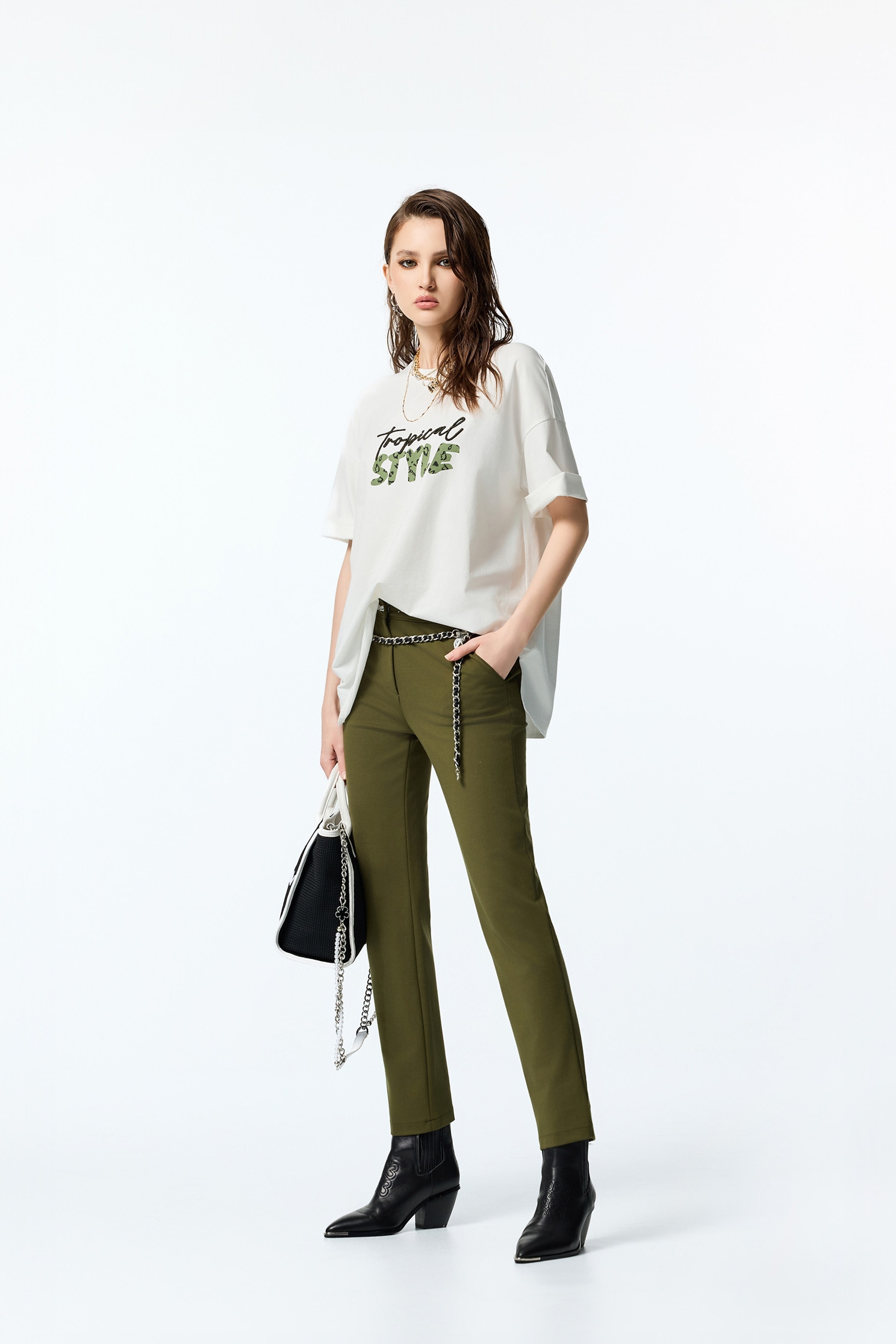 Slim Fit Pants With Waistband Graphic DetailSlim Fit Pants With Waistband Graphic Detail,Season (SS) Look,Skinny pants,bows,Skinny pants,Pants