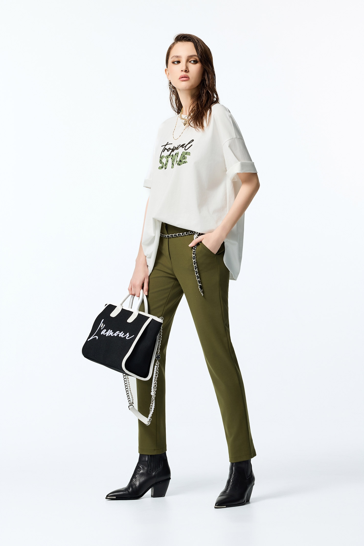 Slim Fit Pants With Waistband Graphic DetailSlim Fit Pants With Waistband Graphic Detail,Season (SS) Look,Skinny pants,bows,Skinny pants,Pants