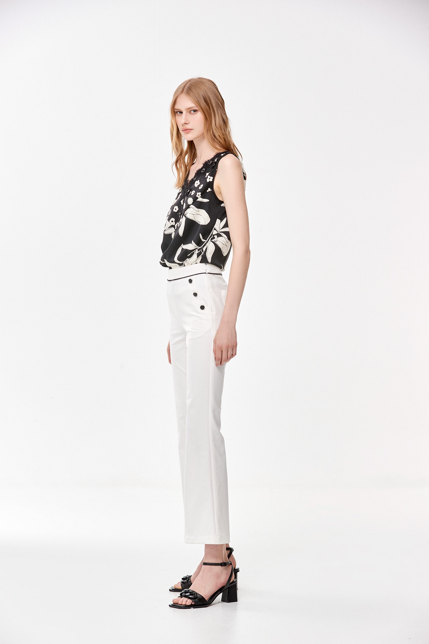 Boot Leg Pants With Button Applique DetailBoot Leg Pants With Button Applique Detail,Bell-bottoms,Bell-bottoms