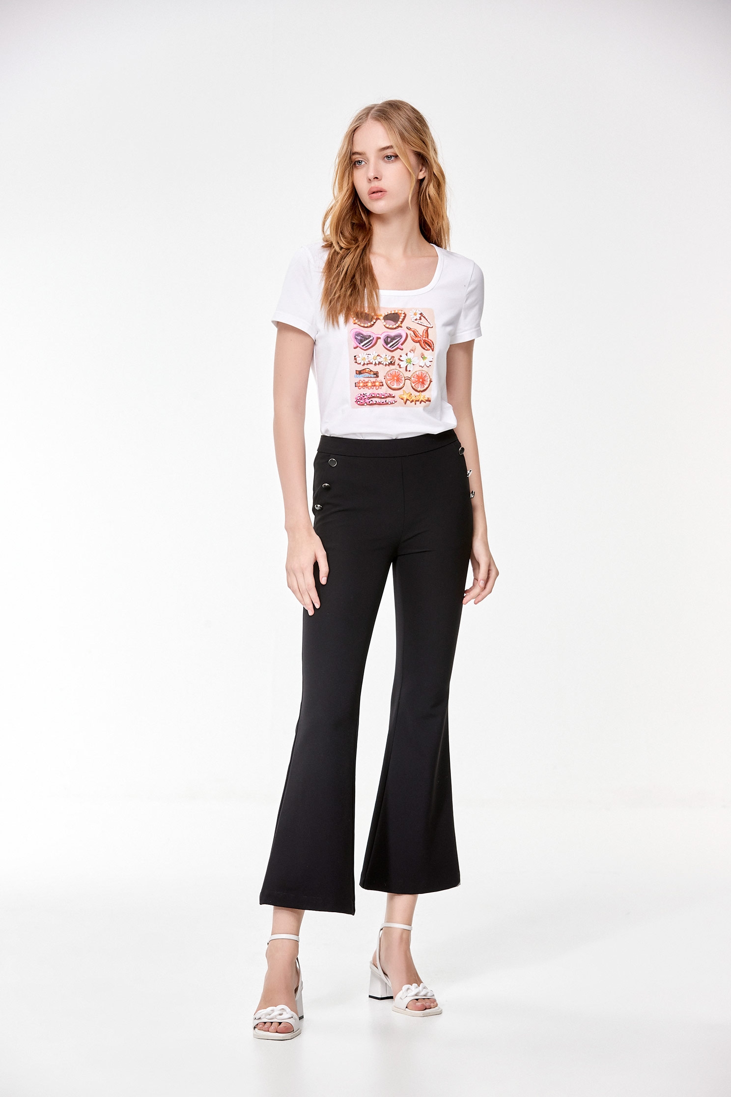Boot Leg Pants With Button Applique DetailBoot Leg Pants With Button Applique Detail,Bell-bottoms,Bell-bottoms