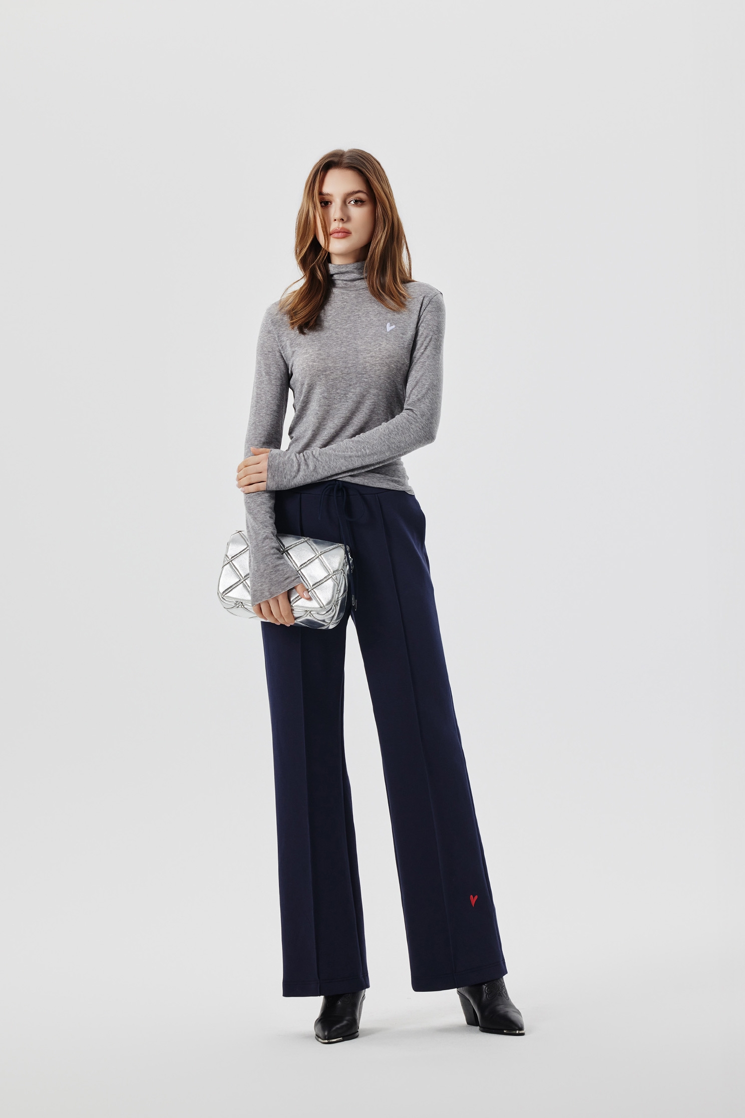 Navy Straight Cut PantsNavy Straight Cut Pants,Embroidered,Bell-bottoms,Season (SS) Look,pants