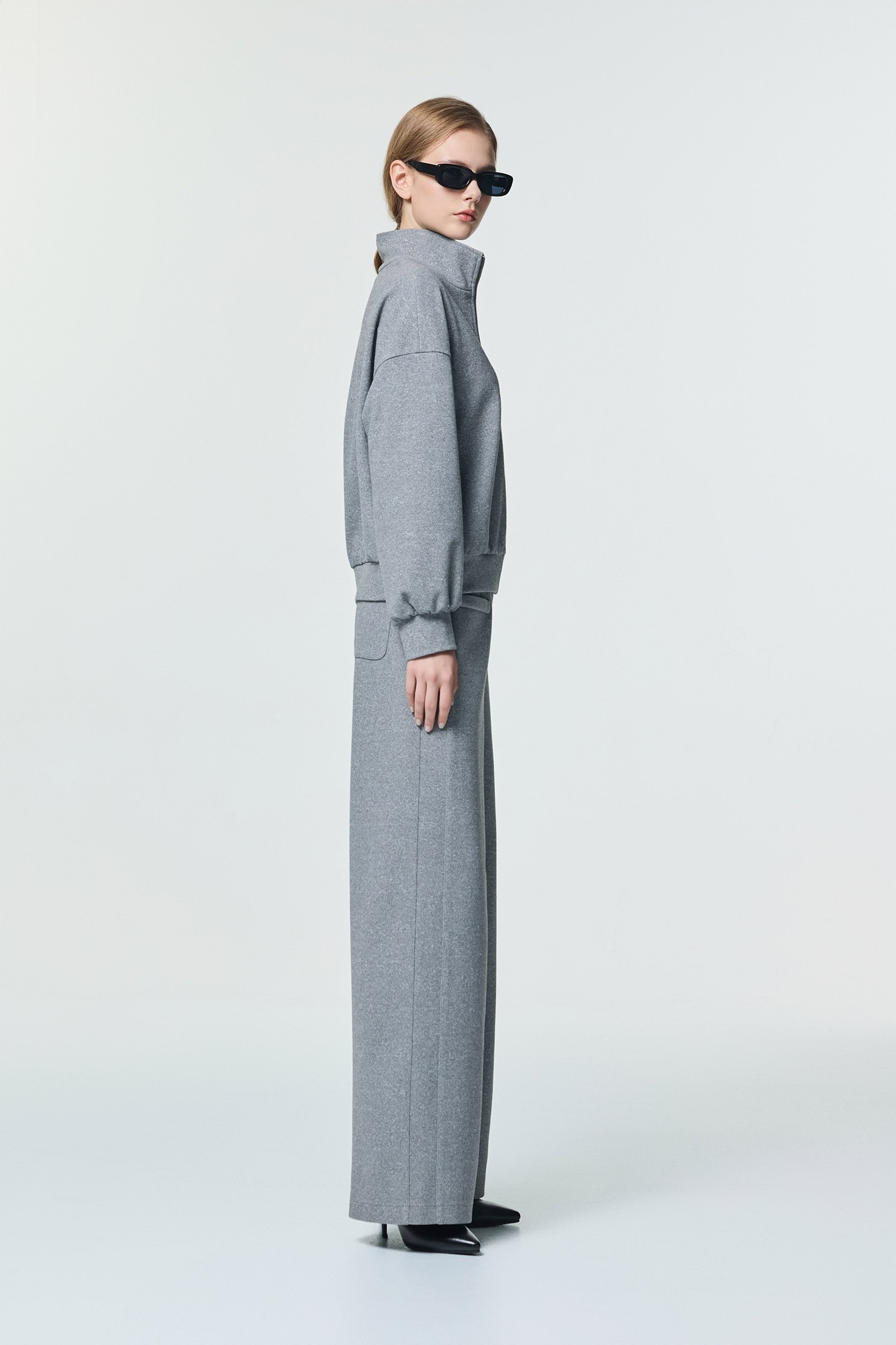 Minimalist Grey Wide Leg PantsMinimalist Grey Wide Leg Pants,Embroidered,Culottes,Season (SS) Look,pants