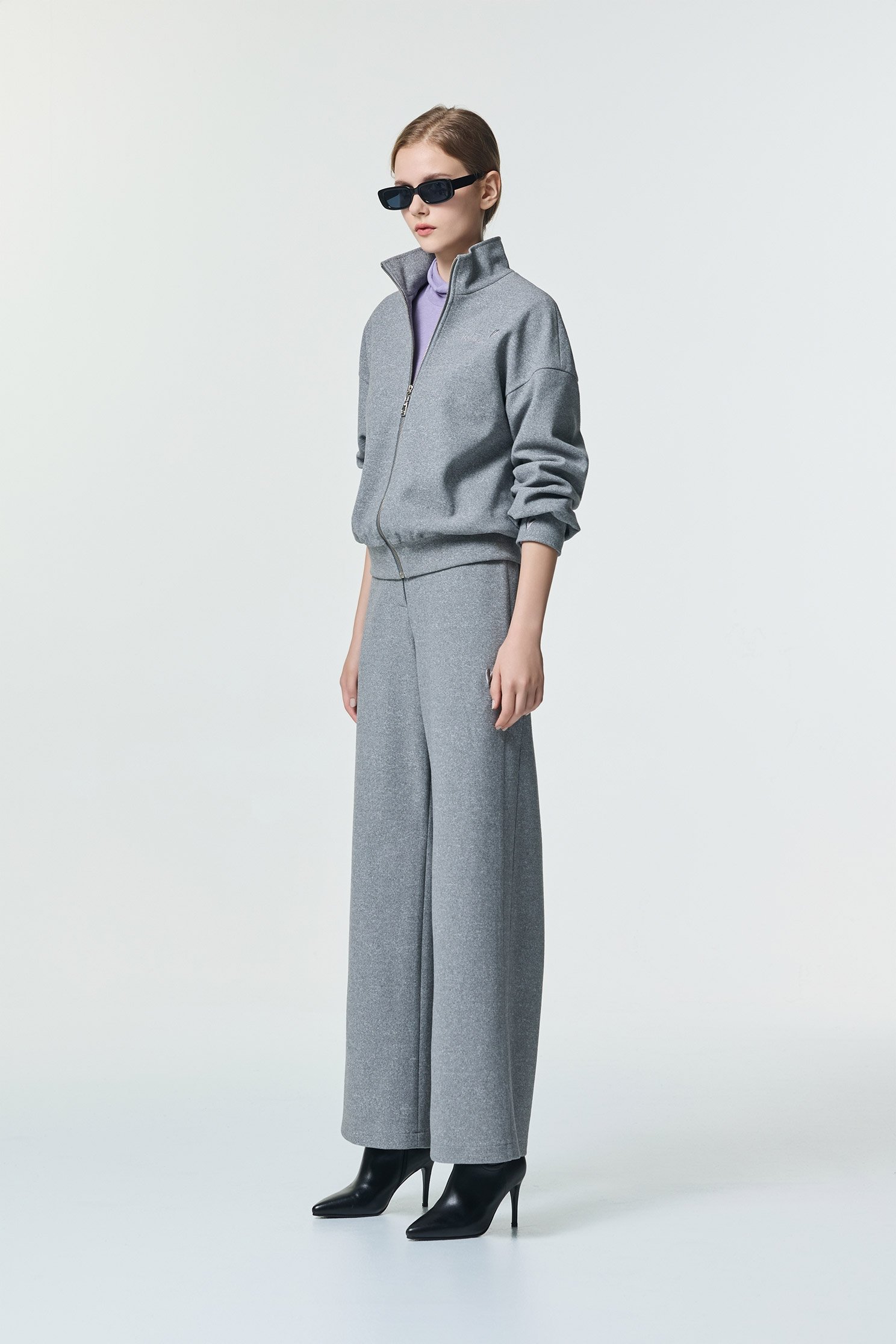 Minimalist Grey Wide Leg PantsMinimalist Grey Wide Leg Pants,Embroidered,Culottes,Season (SS) Look,pants
