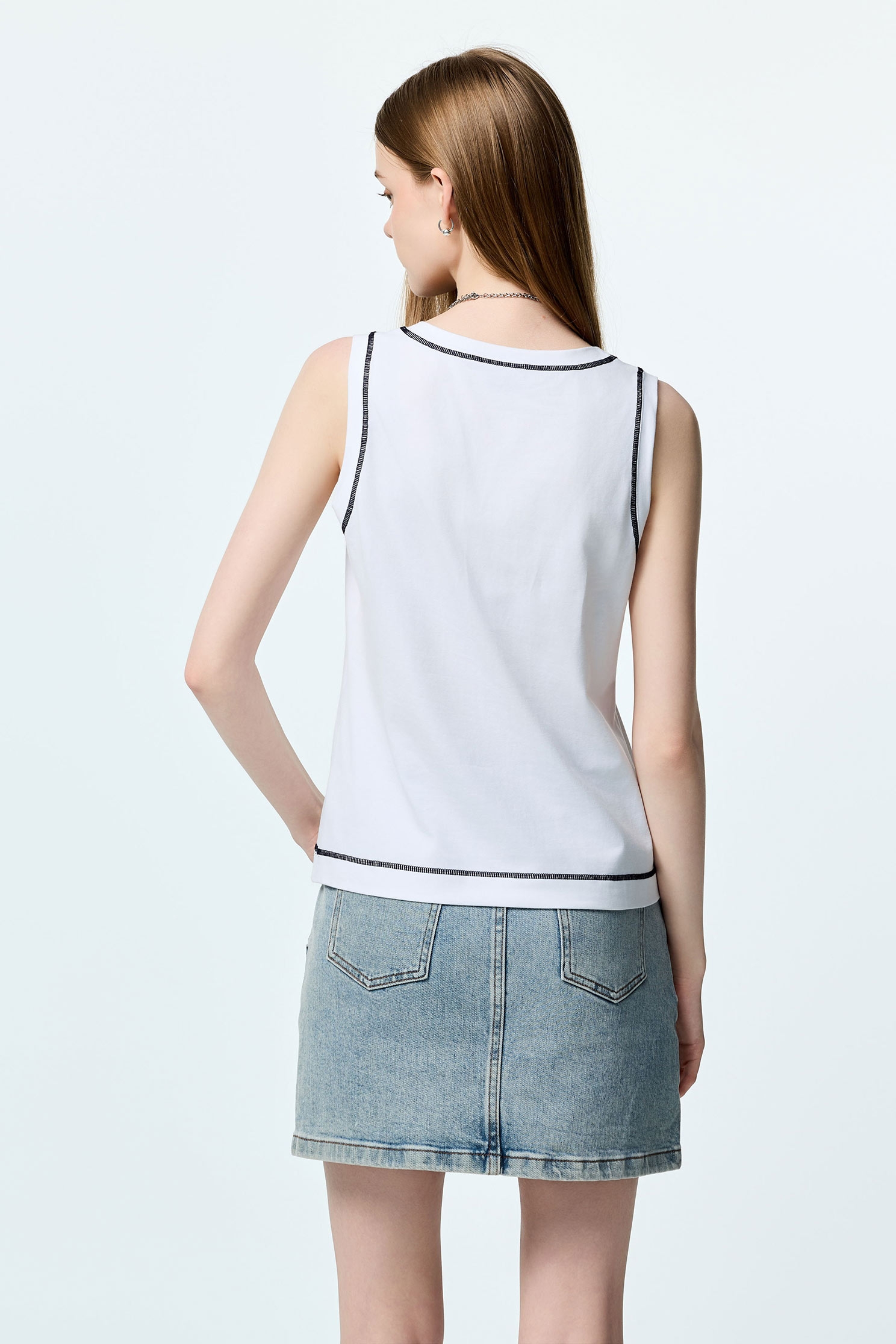 Contrast Trim Detail Tank TopContrast Trim Detail Tank Top,sleeveless tops,Embroidered,Season (SS) Look,White tops,Cotton,sleeveless tops