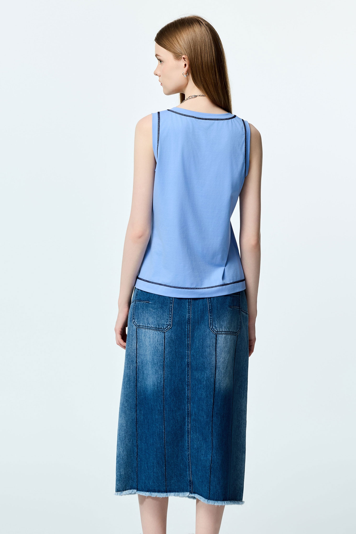 Contrast Trim Detail Tank TopContrast Trim Detail Tank Top,sleeveless tops,Embroidered,Season (SS) Look,Cotton,sleeveless tops