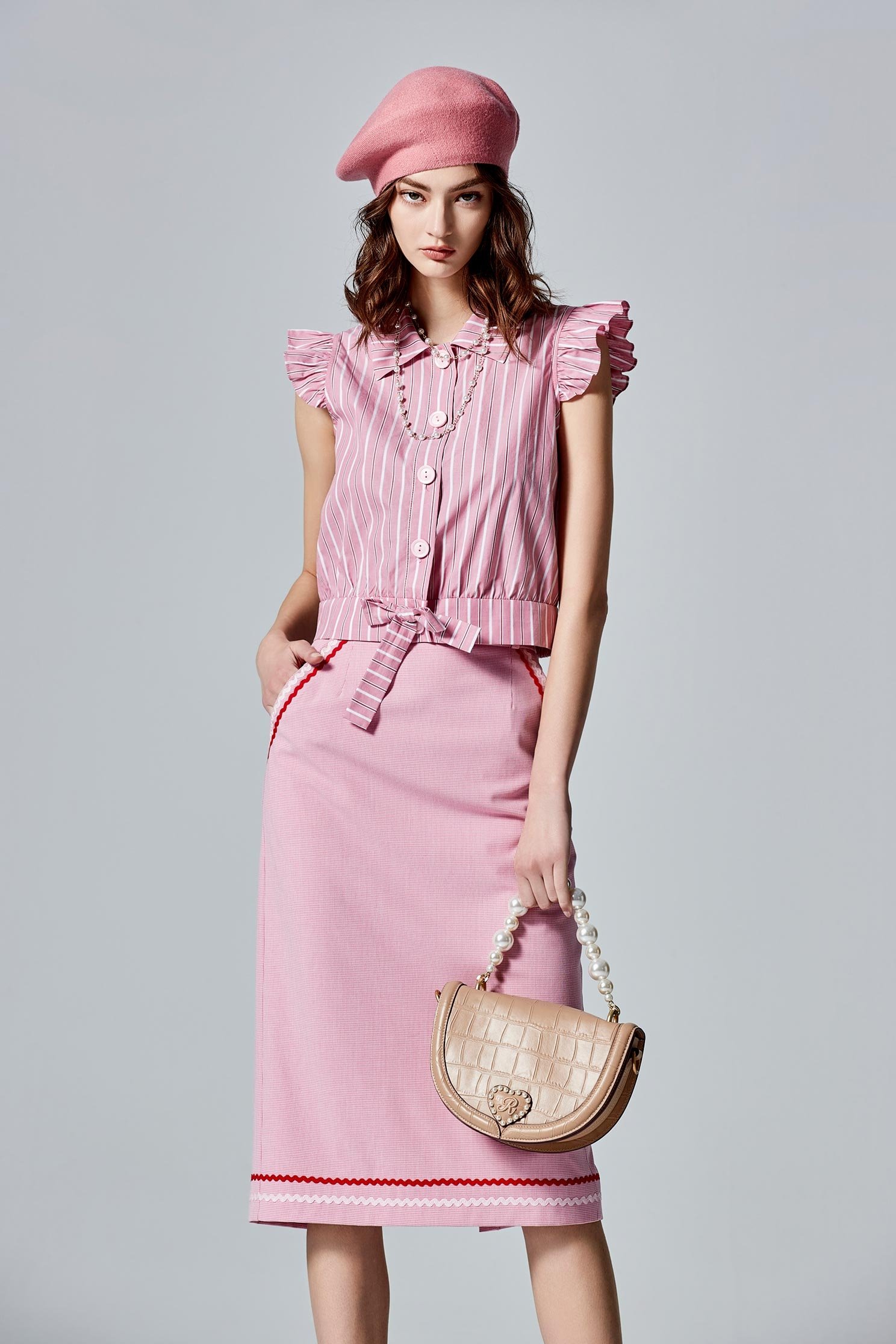 Stripe Print Classic Collar VestStripe Print Classic Collar Vest,sleeveless tops,Tops,Stripe,Season (AW) Look,bows