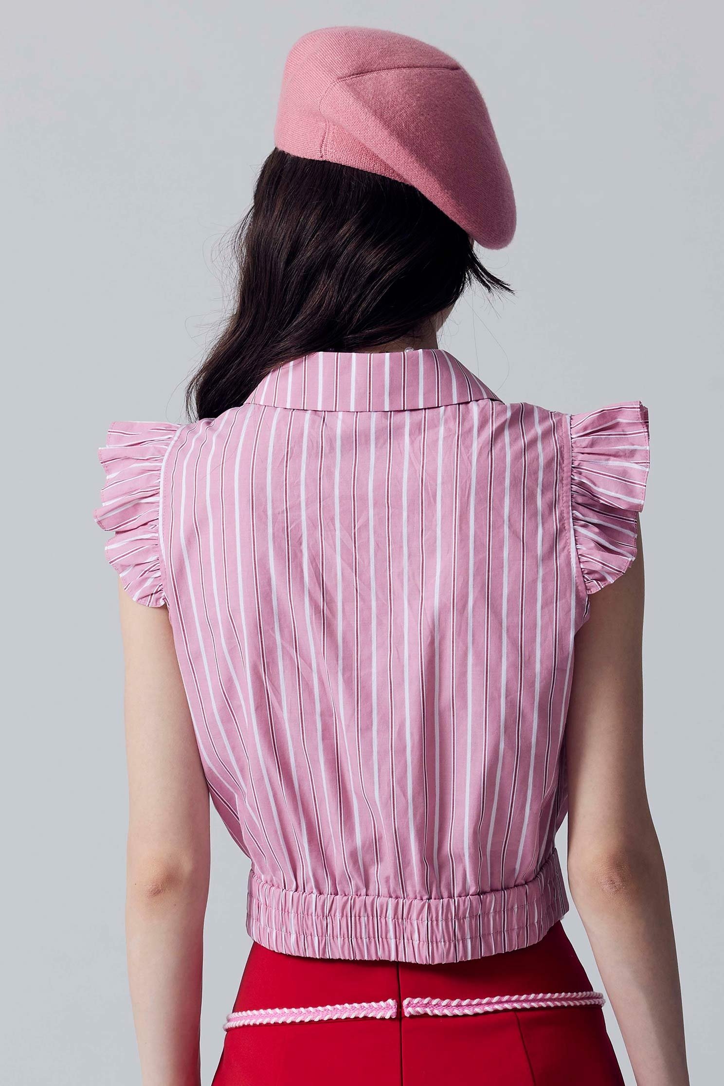 Stripe Print Classic Collar VestStripe Print Classic Collar Vest,sleeveless tops,Tops,Stripe,Season (AW) Look,bows