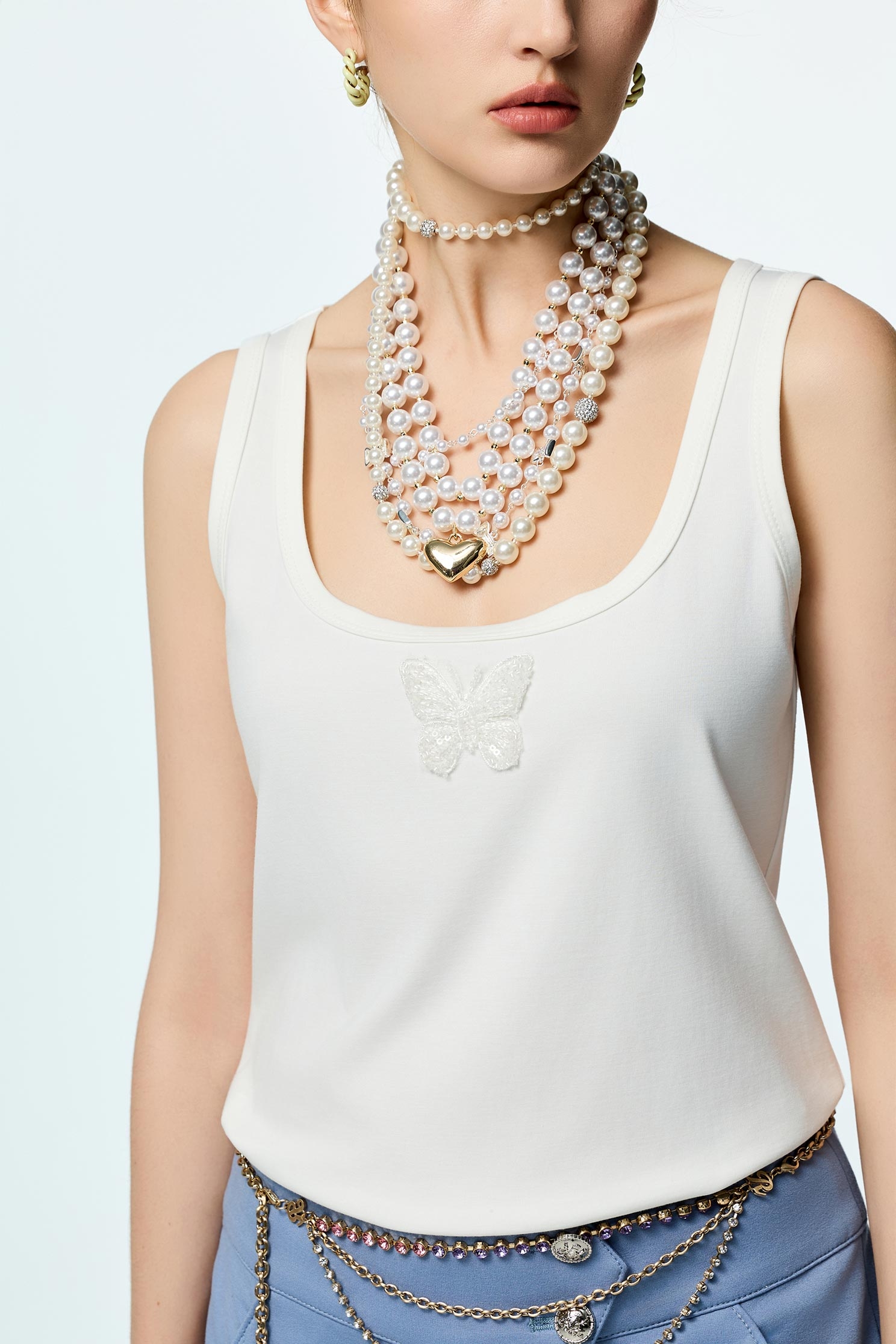 Beaded Butterfly Detail Tank TopBeaded Butterfly Detail Tank Top,sleeveless tops,White tops,Season (AW) Look,sleeveless tops