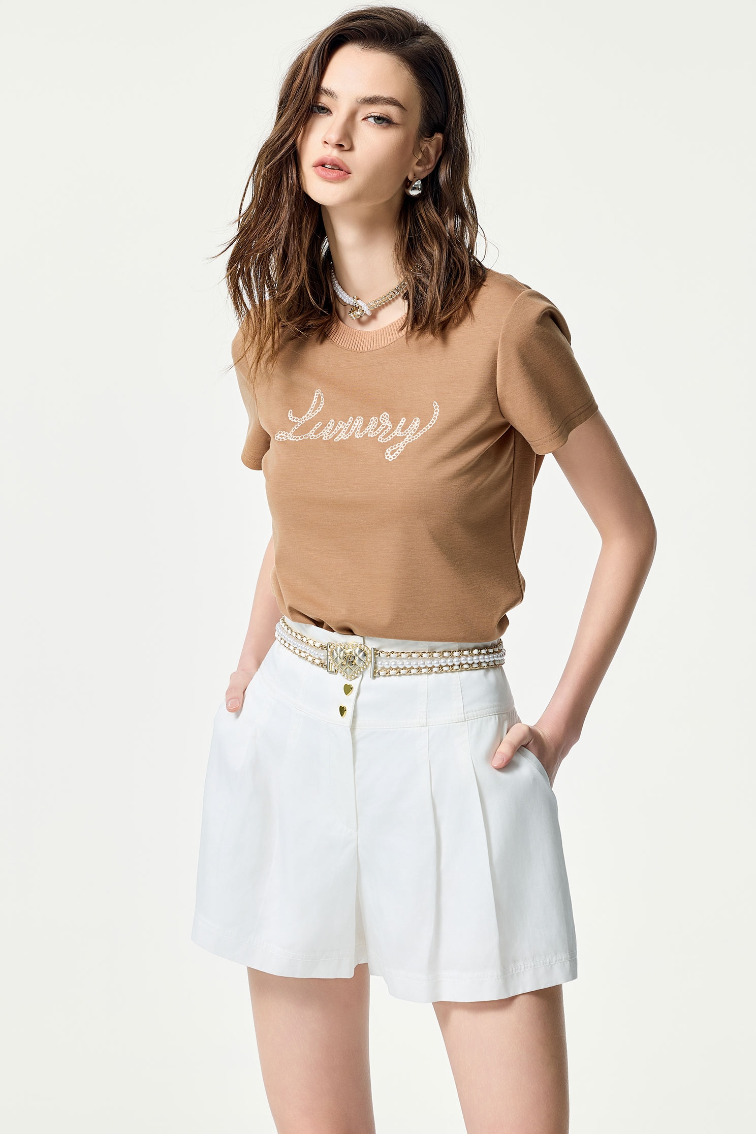 Front Slogan Short Sleeve TeeFront Slogan Short Sleeve Tee,T-shirts,Tops,Embroidered,Season (SS) Look,White tops,Urban Fashion