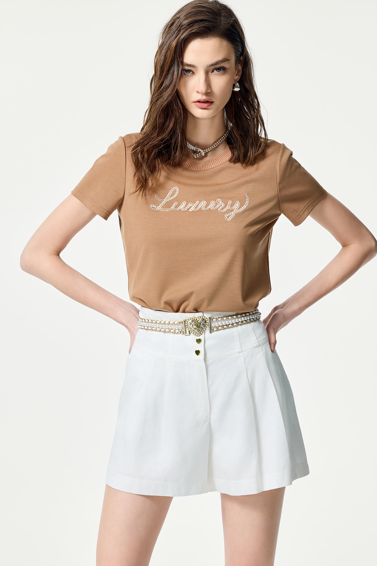 Front Slogan Short Sleeve TeeFront Slogan Short Sleeve Tee,T-shirts,Tops,Embroidered,Season (SS) Look,White tops,Urban Fashion