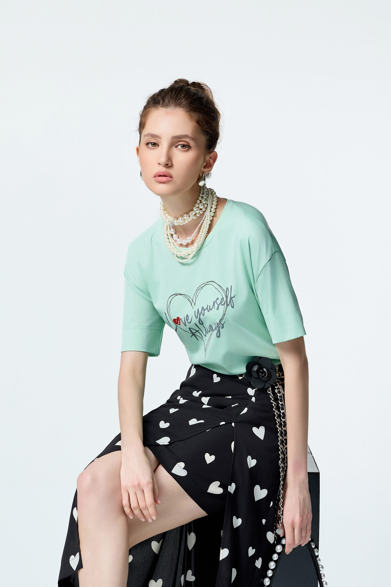 Front Slogan Drop Shoulder TeeFront Slogan Drop Shoulder Tee,Tops,Embroidered,Season (SS) Look,White tops,black tops