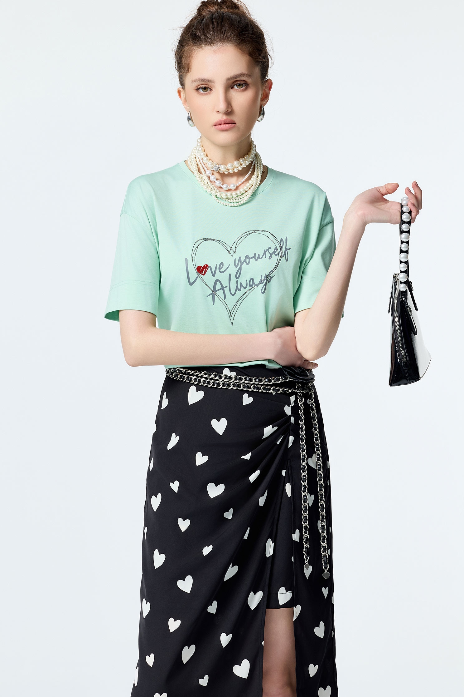 Front Slogan Drop Shoulder TeeFront Slogan Drop Shoulder Tee,Tops,Embroidered,Season (SS) Look,White tops,black tops