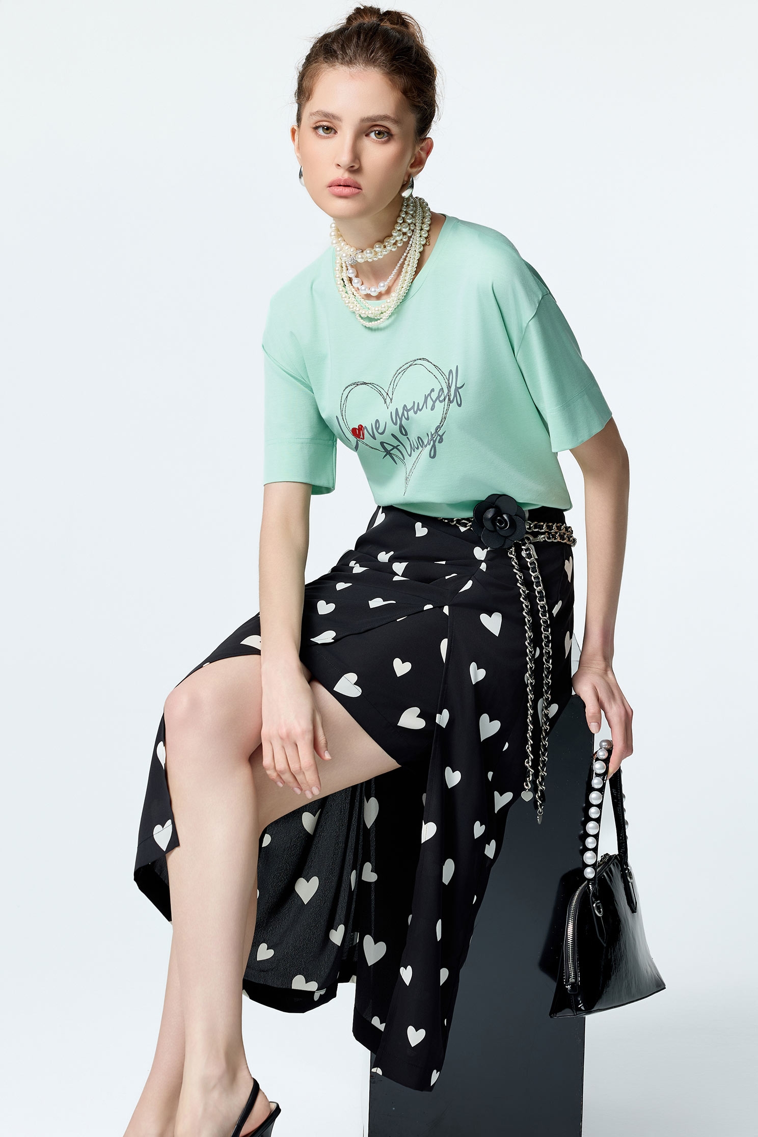 Front Slogan Drop Shoulder TeeFront Slogan Drop Shoulder Tee,Tops,Embroidered,Season (SS) Look,White tops,black tops