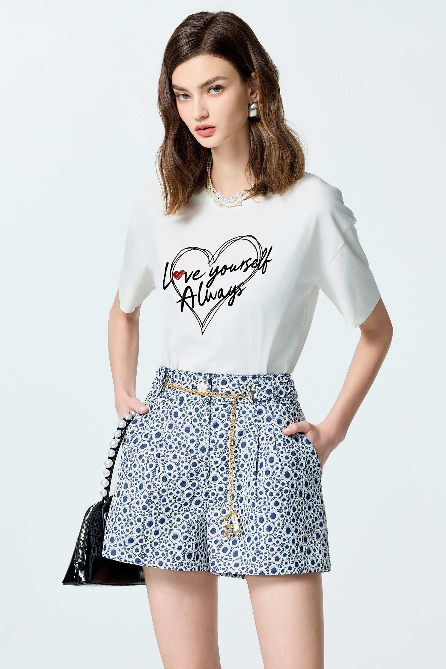 Front Slogan Drop Shoulder TeeFront Slogan Drop Shoulder Tee,Tops,Embroidered,Season (SS) Look,White tops,black tops