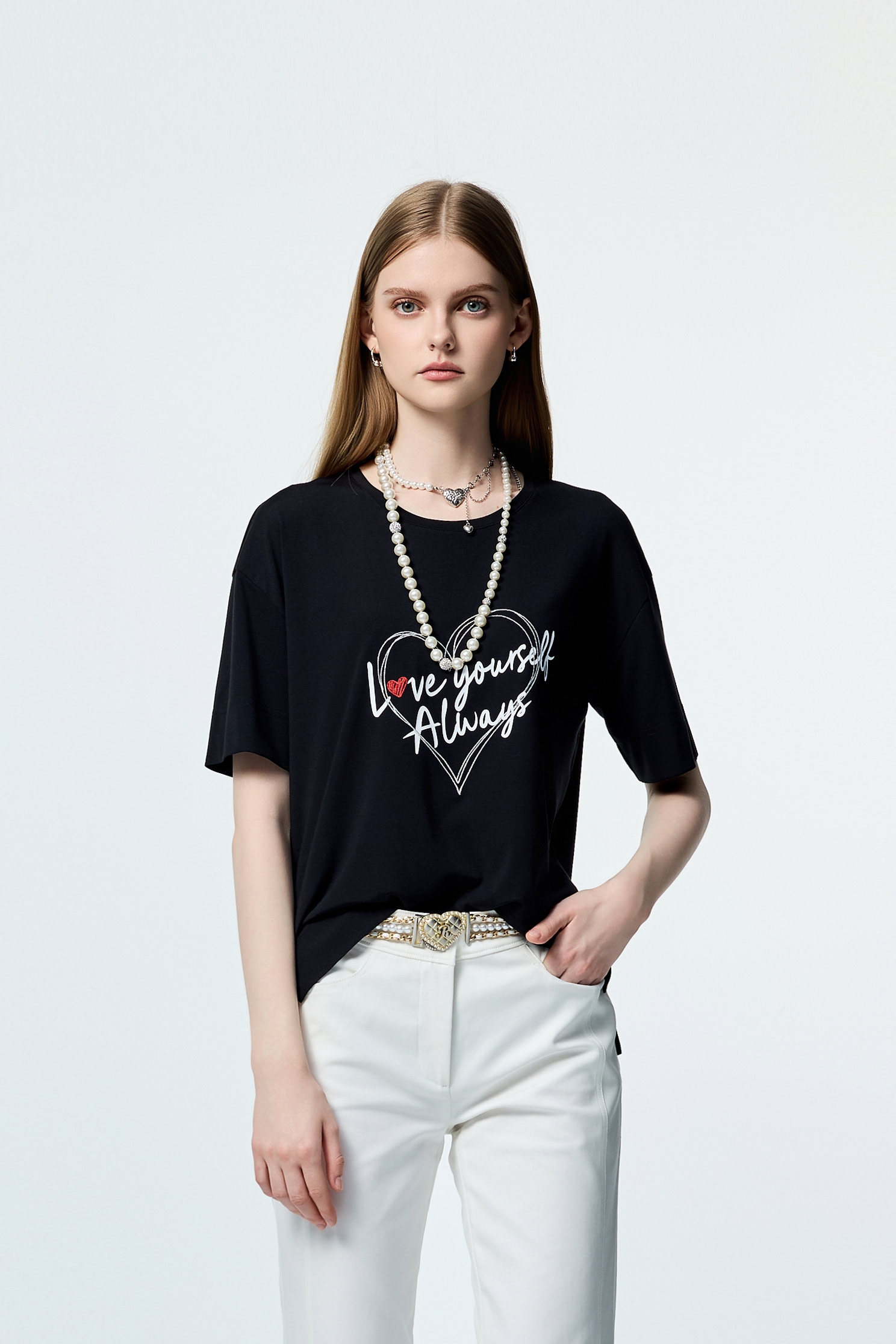 Front Slogan Drop Shoulder TeeFront Slogan Drop Shoulder Tee,Tops,Embroidered,Season (SS) Look,White tops,black tops