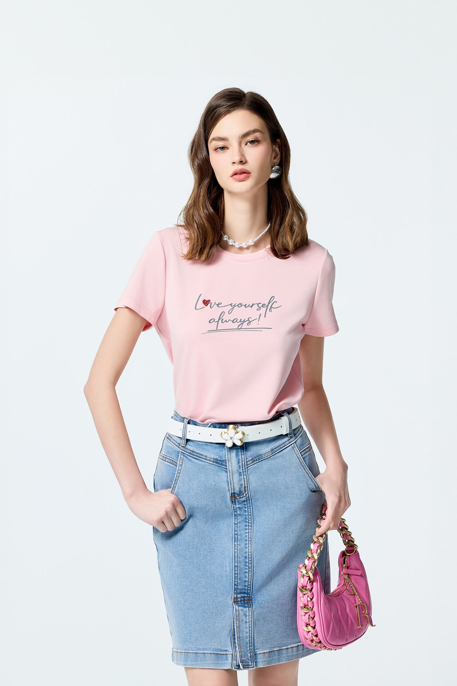 Front Slogan Basic TeeFront Slogan Basic Tee,T-shirts,Tops,Embroidered,Season (SS) Look,White tops