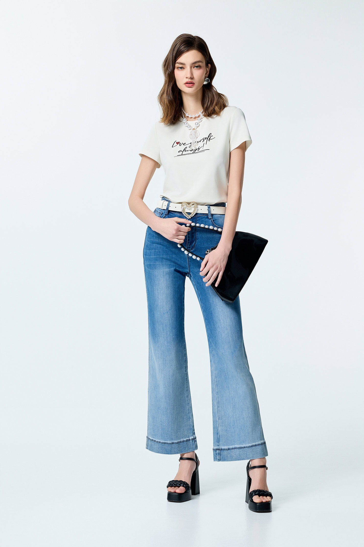 Front Slogan Basic TeeFront Slogan Basic Tee,T-shirts,Tops,Embroidered,Season (SS) Look,White tops